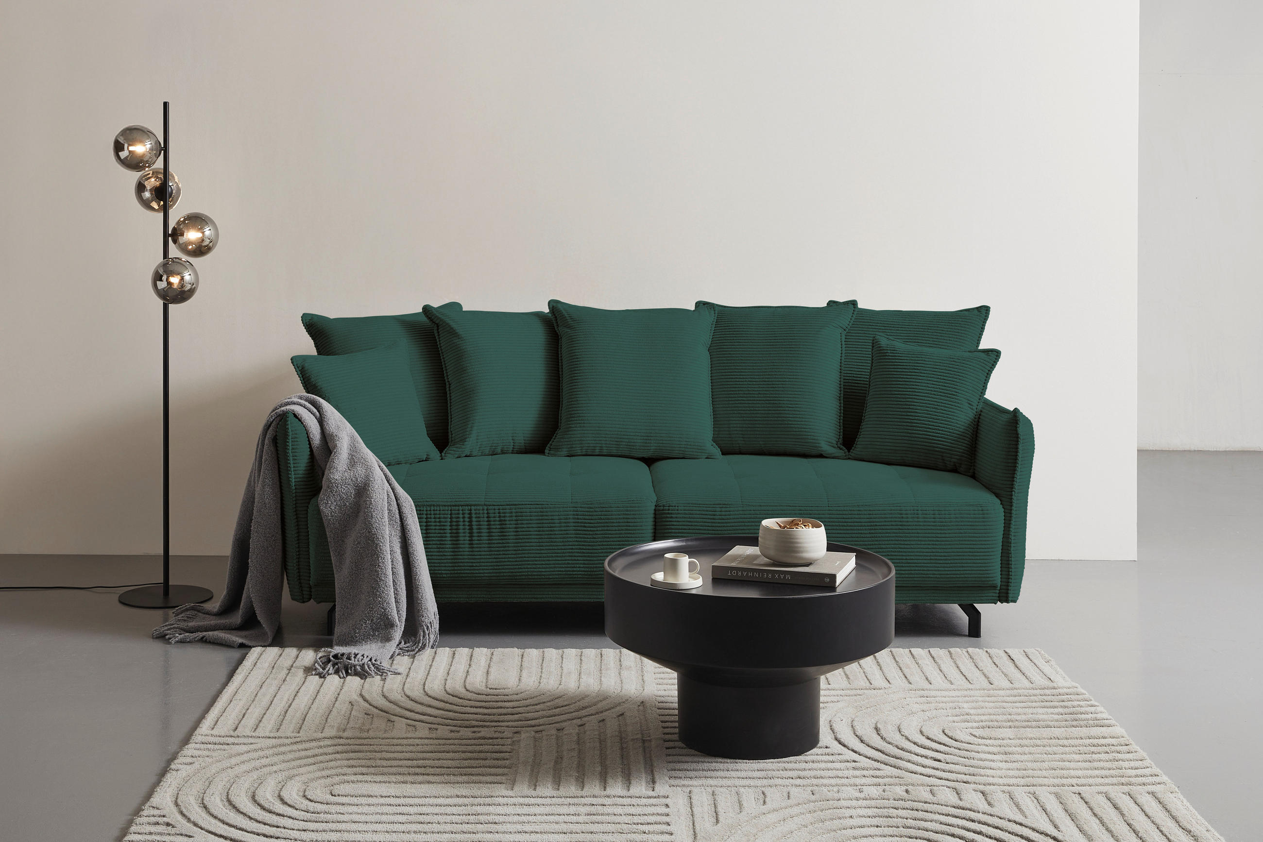 BIGSOFA in Cord Dunkelgrün  - Dunkelgrün/Schwarz, Design, Textil/Metall (226/91/103cm) - Carryhome