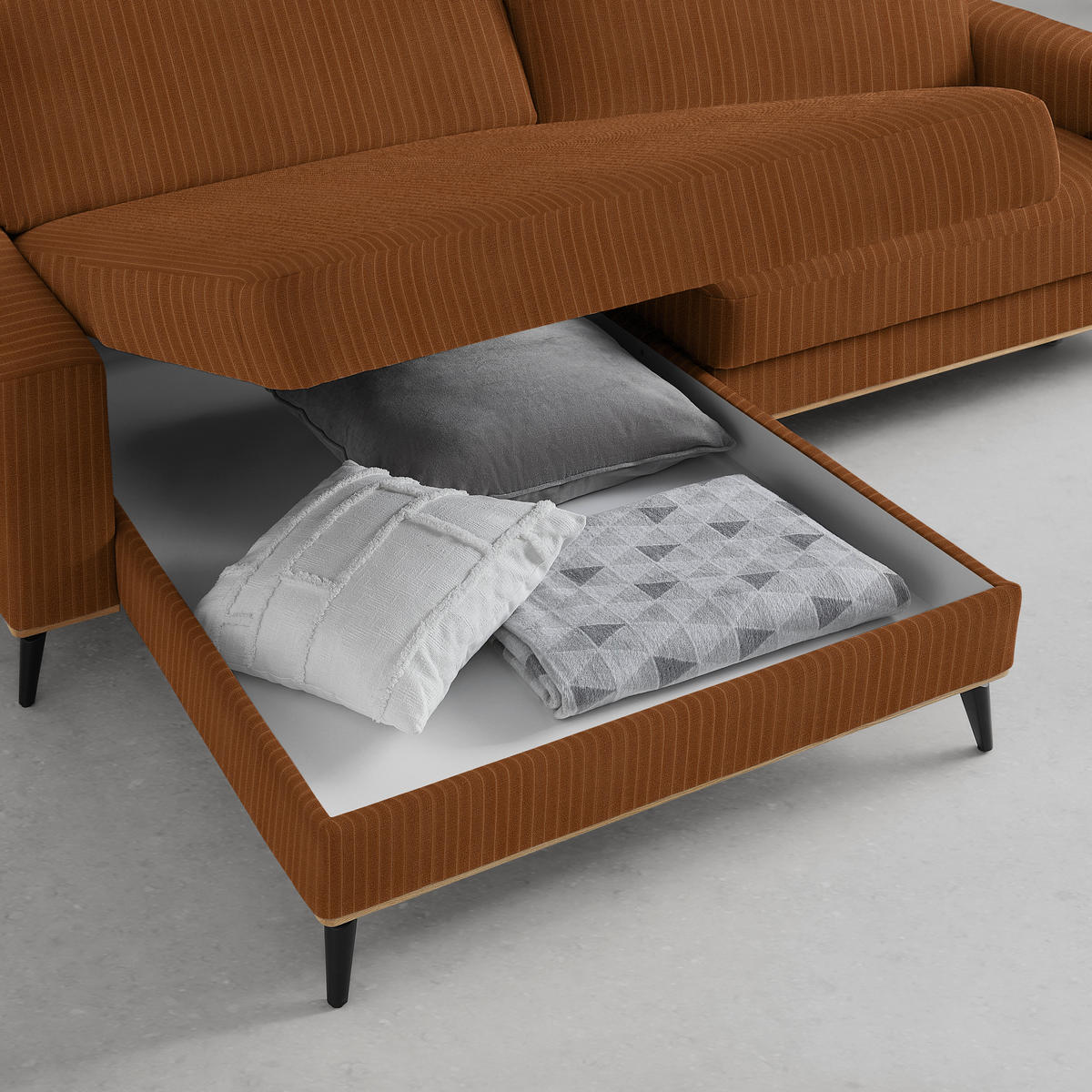 ECKSOFA Chenille, Cord Rostfarben  - Rostfarben/Schwarz, Konventionell, Holz/Textil (167/87/234cm) - MID.YOU