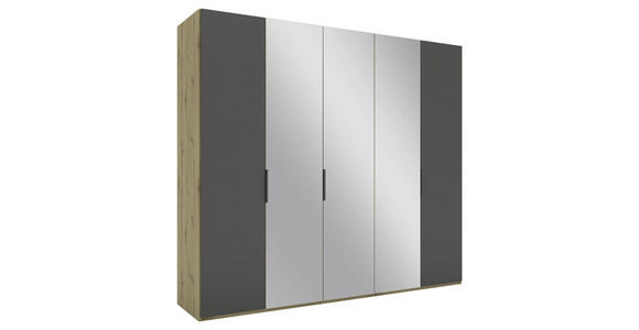 DREHTÜRENSCHRANK 250/223/62 cm 5-türig Anthrazit, Eiche Artisan - Anthrazit/Schwarz, KONVENTIONELL, Glas/Holzwerkstoff (250/223/62cm) - Novel