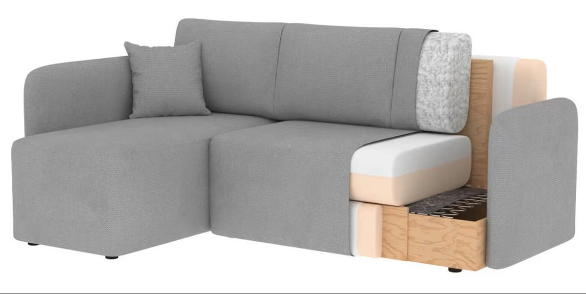 ECKSOFA Hellgrau Plüsch  - Hellgrau/Schwarz, Design, Kunststoff/Textil (150/206cm) - MID.YOU