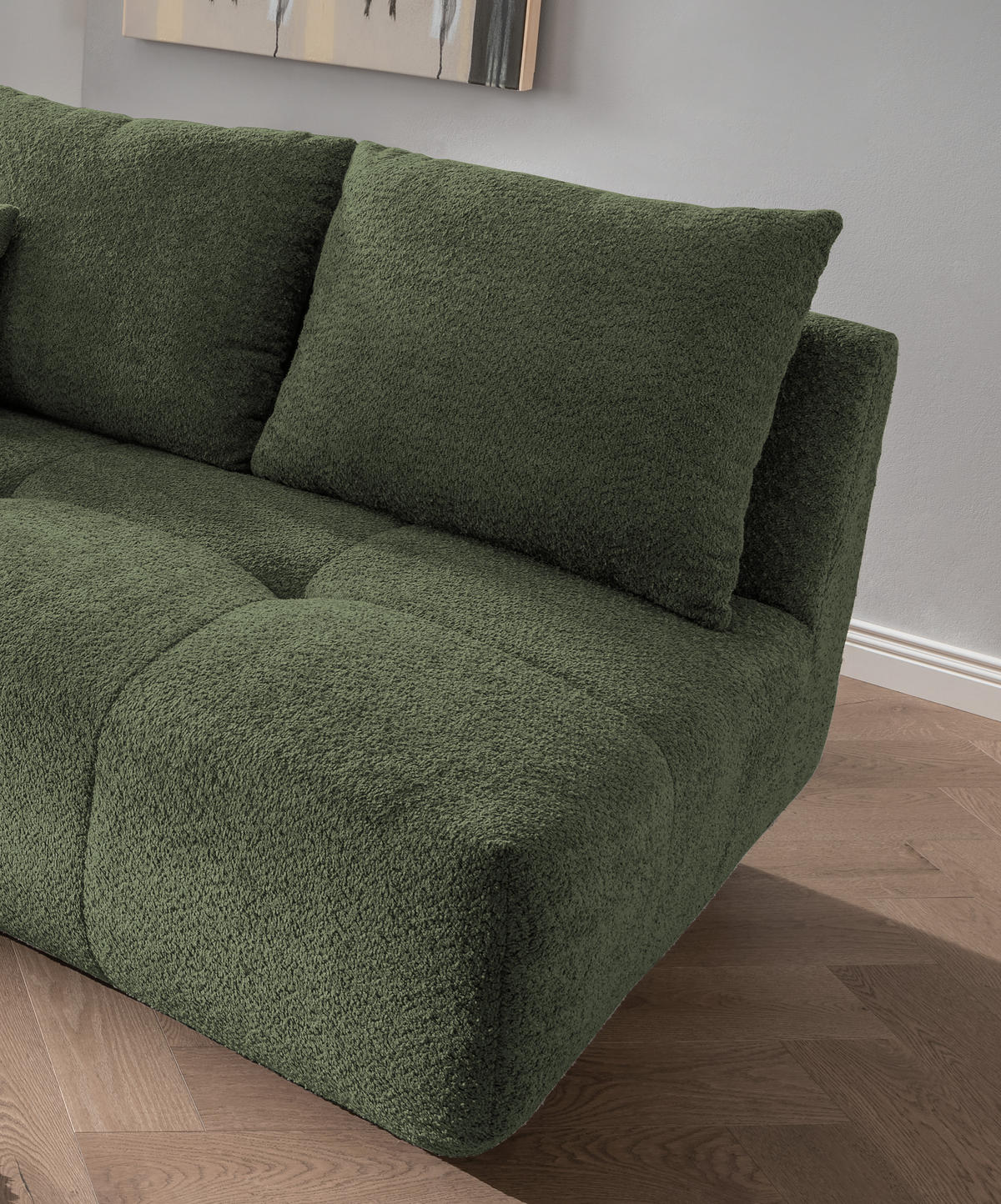 BIGSOFA Bouclé Dunkelgrün  - Dunkelgrün/Schwarz, MODERN, Kunststoff/Textil (323/91/155cm) - Livetastic