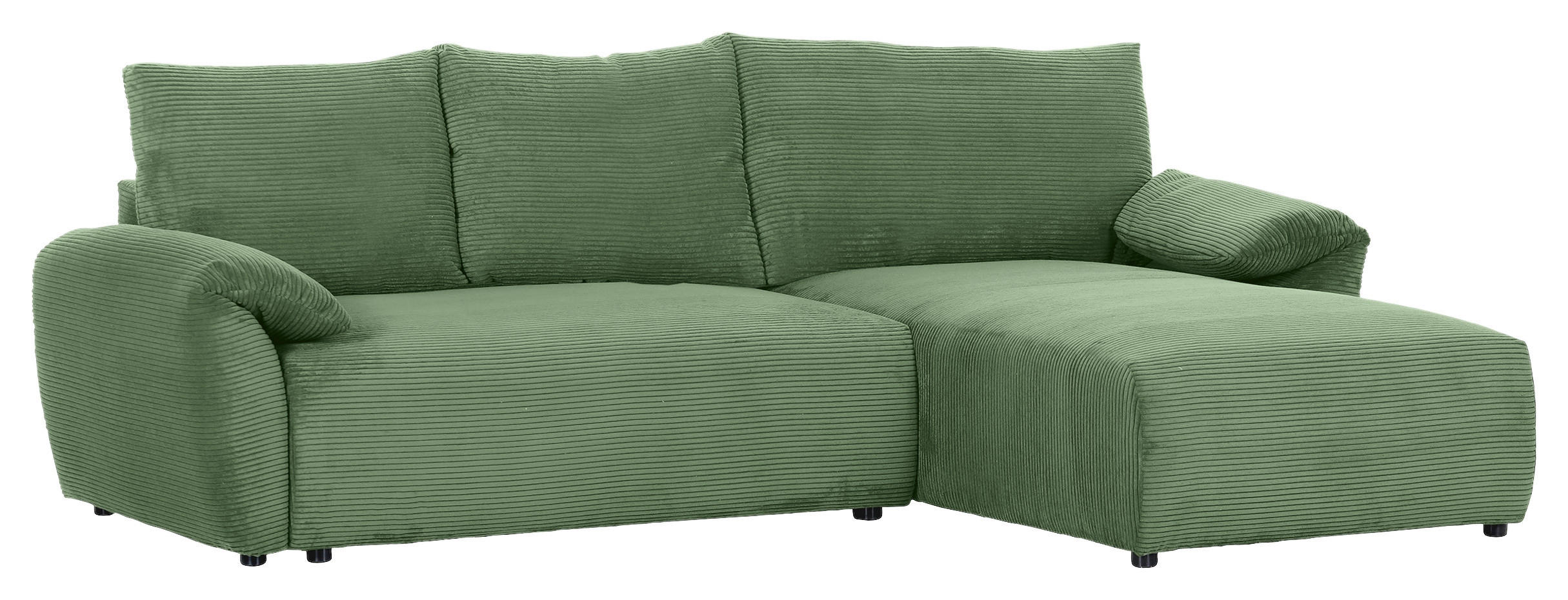ECKSOFA in Cord Olivgrün  - Schwarz/Olivgrün, Konventionell, Kunststoff/Textil (266/180cm) - MID.YOU