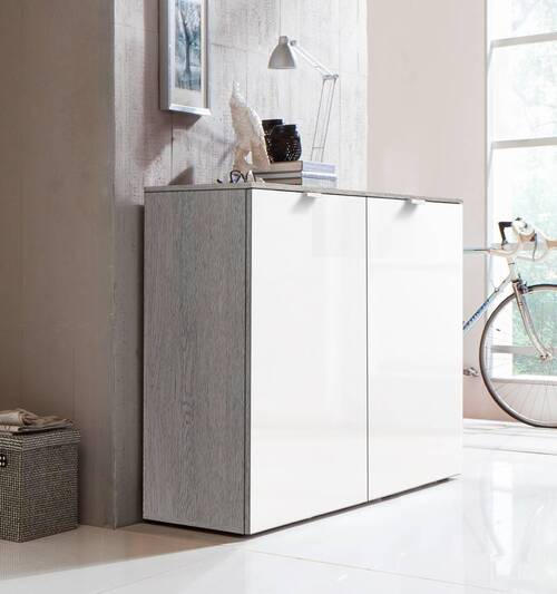KOMMODE Eichefarben  - Eichefarben/Alufarben, Design, Glas/Holzwerkstoff (100/80/42cm) - Carryhome