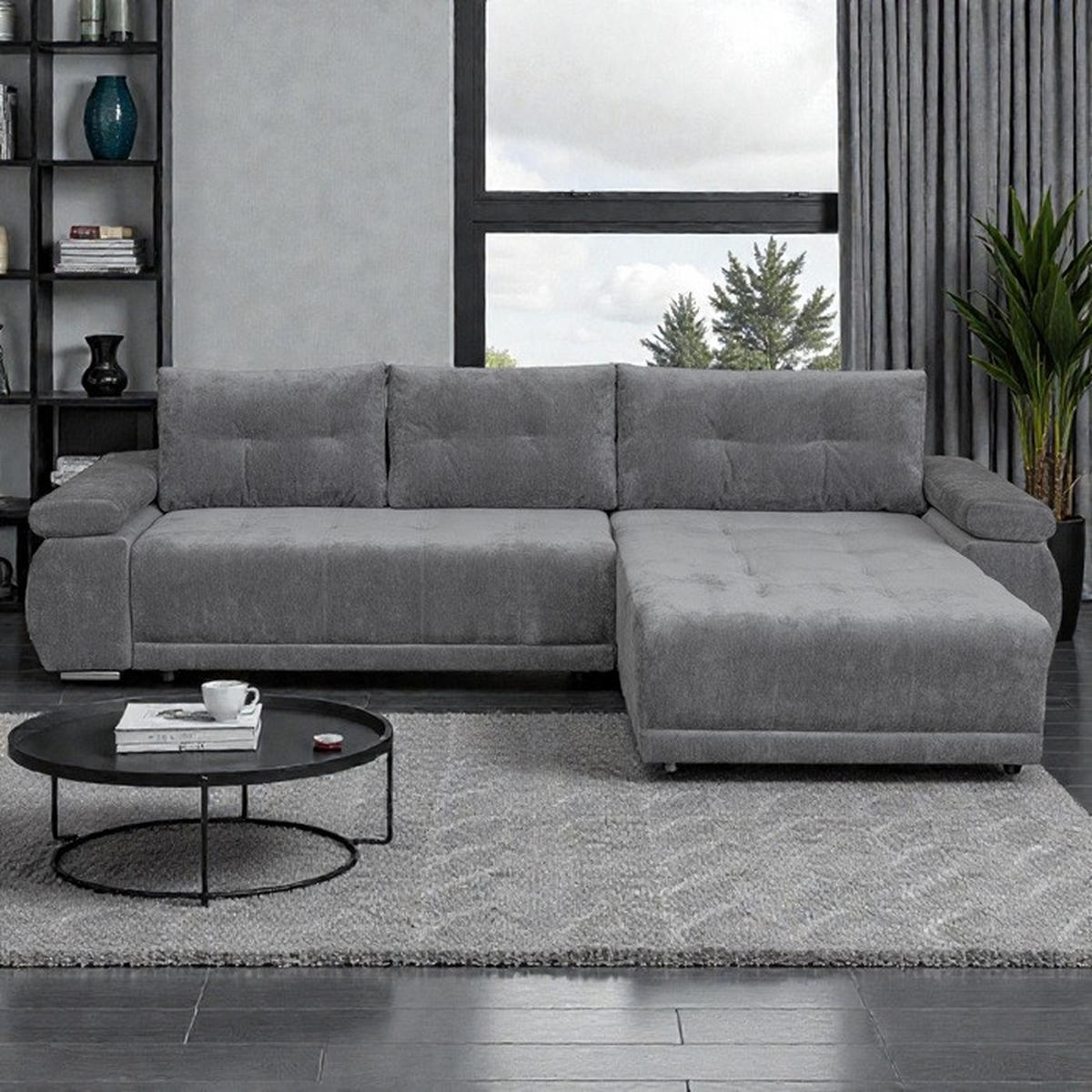 Colțar, textil, gri - gri, Design, textil (315/85/204cm) - Carryhome