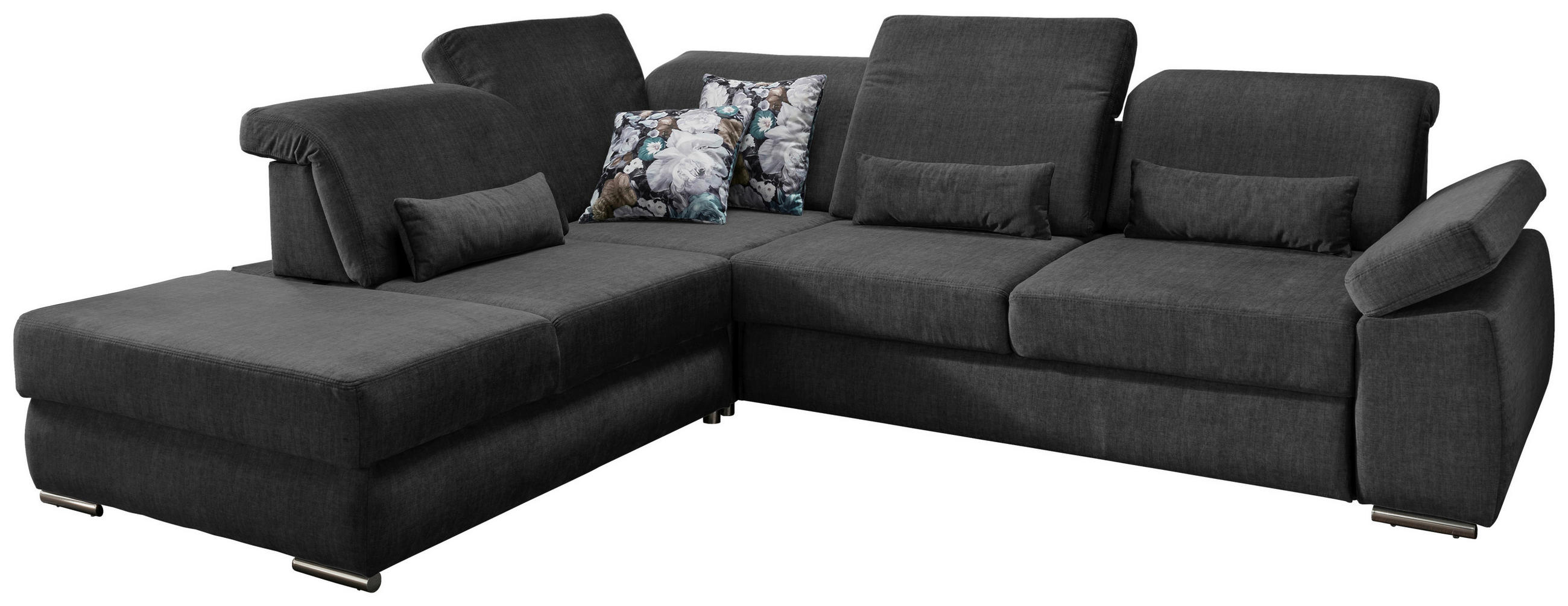 ECKSOFA Anthrazit Velours  - Chromfarben/Anthrazit, MODERN, Holz/Textil (250/297cm) - Livetastic