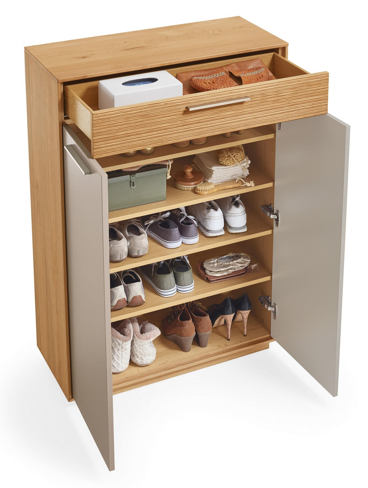 SCHUHSCHRANK Eiche furniert, massiv, teilmassiv Taupe, Eichefarben  - Taupe/Eichefarben, Design, Holz/Holzwerkstoff (86/124/37cm)