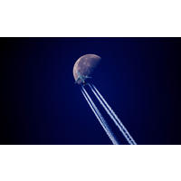 ALUMINIUMBILD Nacht, Mond, Flugzeug 118/70 cm  - Blau/Schwarz, Design, Kunststoff/Metall (118/70cm)