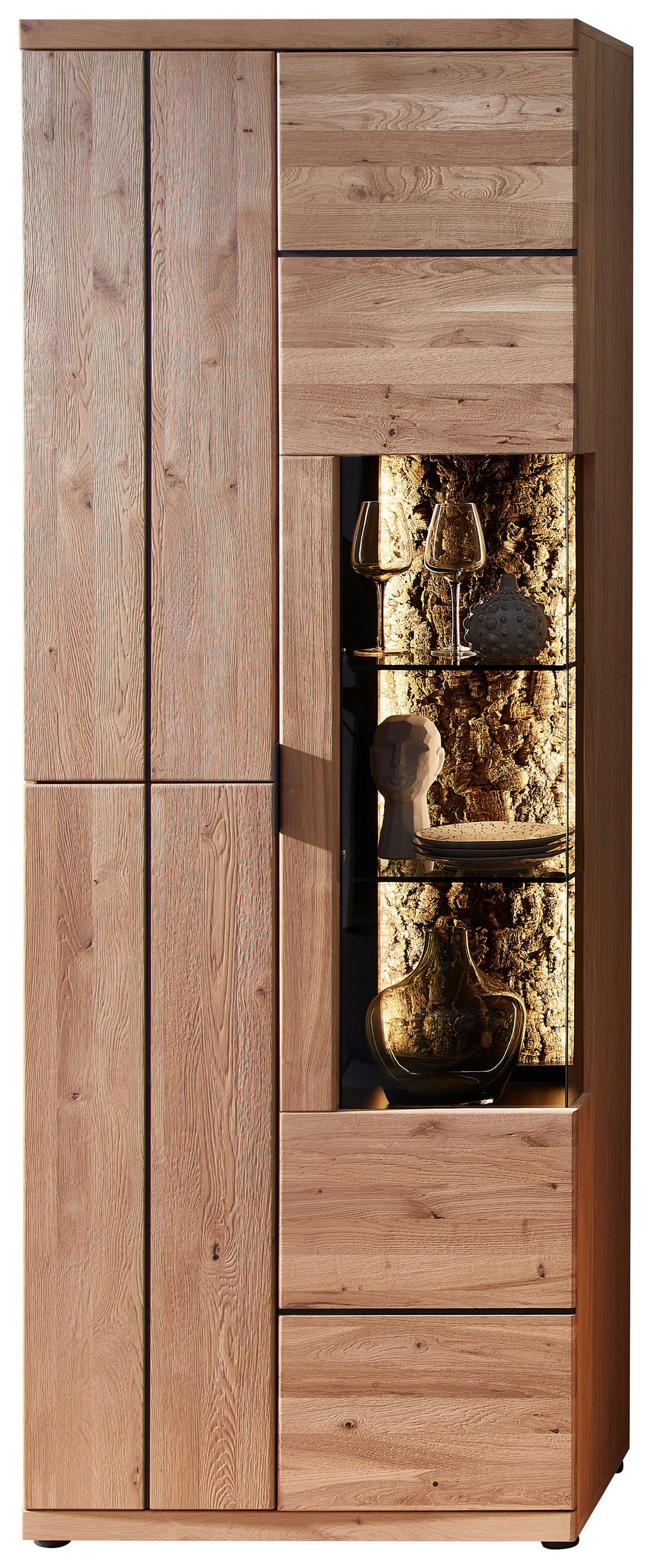 VITRINE Schwarz, Wildeiche  75/207/42 cm  - Wildeiche/Schwarz, Natur, Glas/Holz (75/207/42cm) - Linea Natura