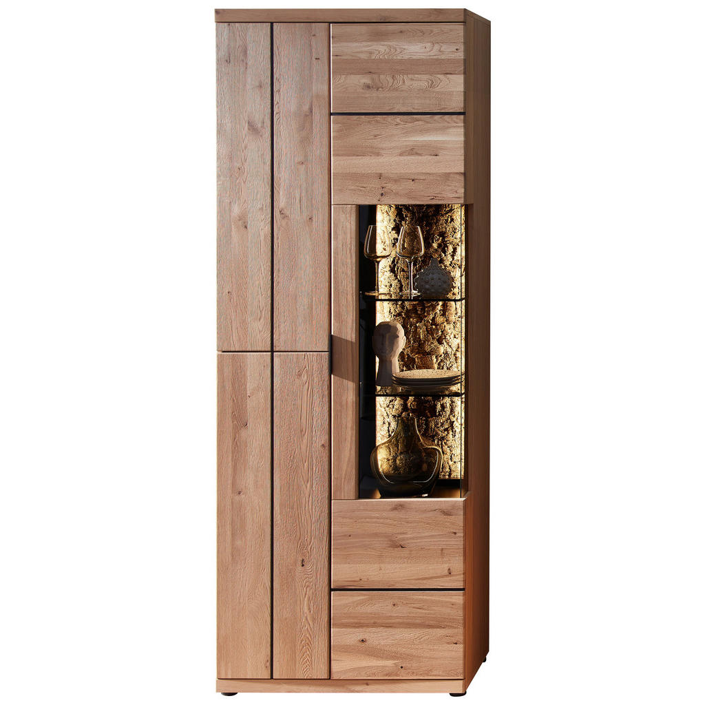 Thumbnail - Livetastic Vitrine, Schwarz, Wildeiche, Metall, Wildeiche, Kork, furniert, massiv, 11 Fächer, 75x207x42 cm, Beimöbel erh...