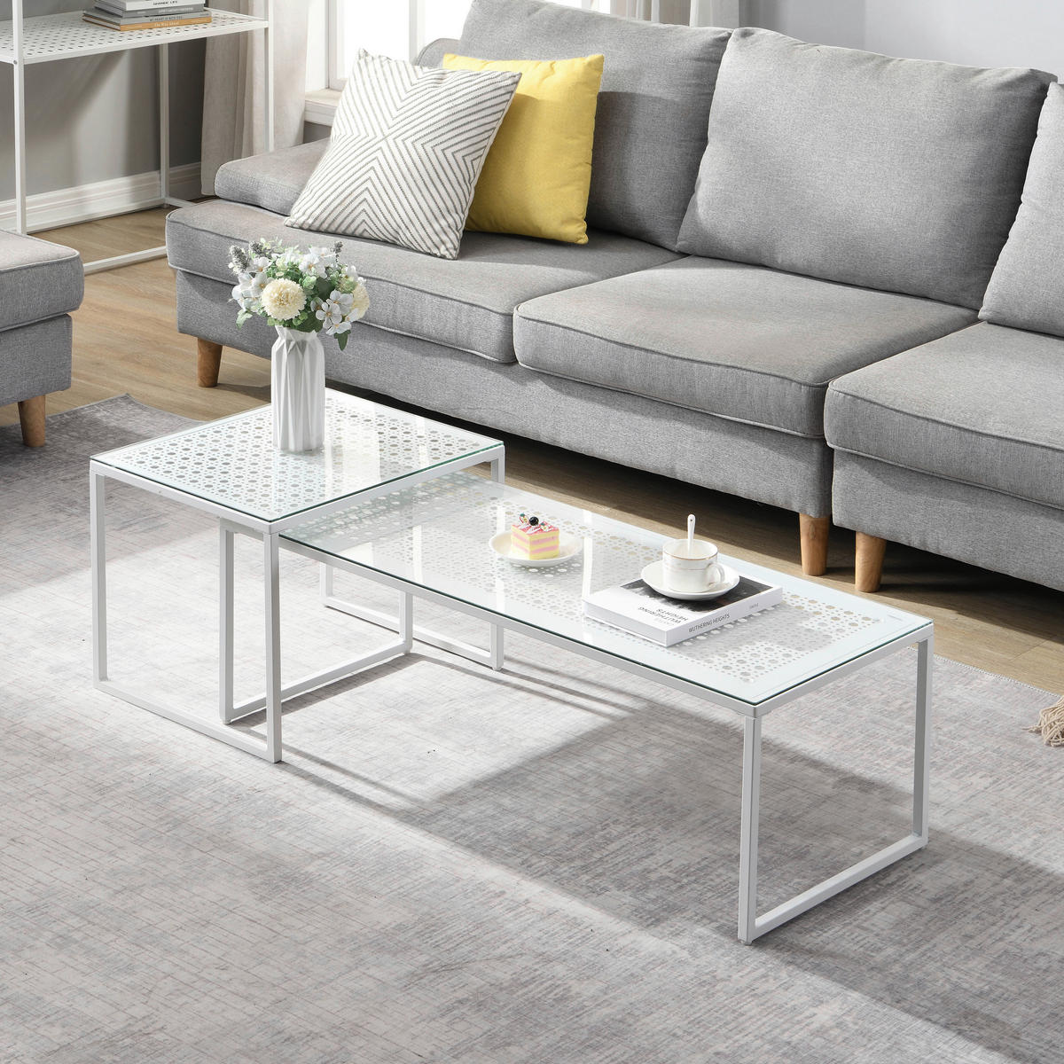 SATZTISCH in Glas 100/40/35 cm  - Weiß, Design, Glas/Metall (100/40/35cm) - MID.YOU