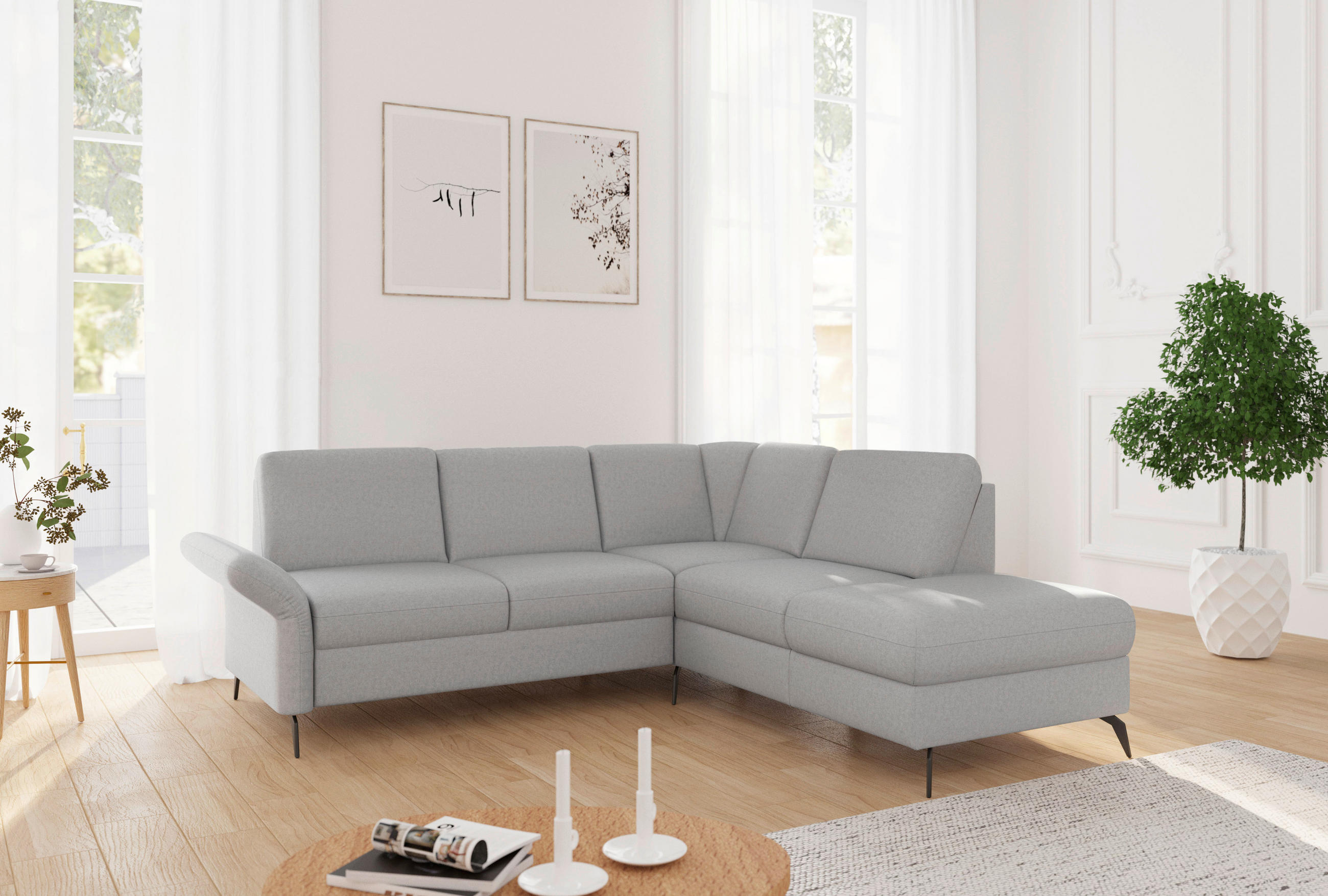 ECKSOFA ROCHELLE E Hellgrau Flachgewebe  - Hellgrau/Schwarz, KONVENTIONELL, Textil/Metall (240/216cm) - Sit & More