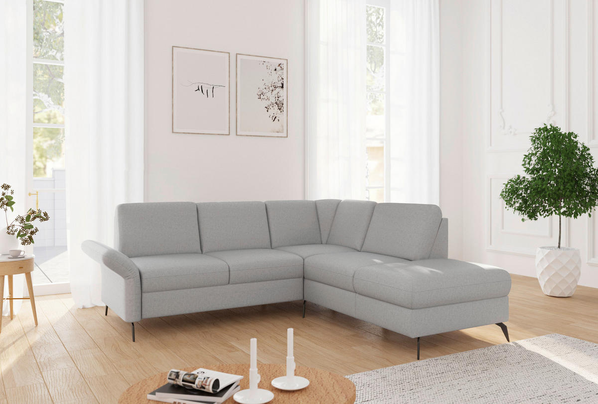 ECKSOFA ROCHELLE E Hellgrau Flachgewebe  - Hellgrau/Schwarz, KONVENTIONELL, Textil/Metall (240/216cm) - Sit & More