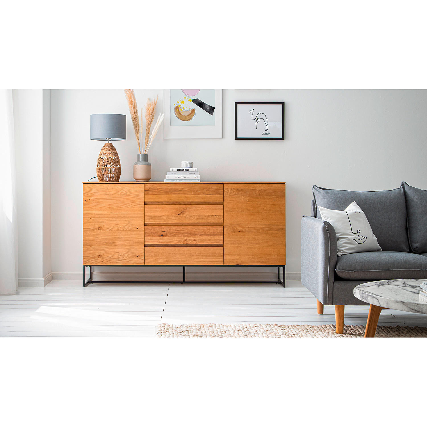 SIDEBOARD  in 165/86/40 cm  - Eichefarben/Schwarz, KONVENTIONELL, Holz/Holzwerkstoff (165/86/40cm) - home24