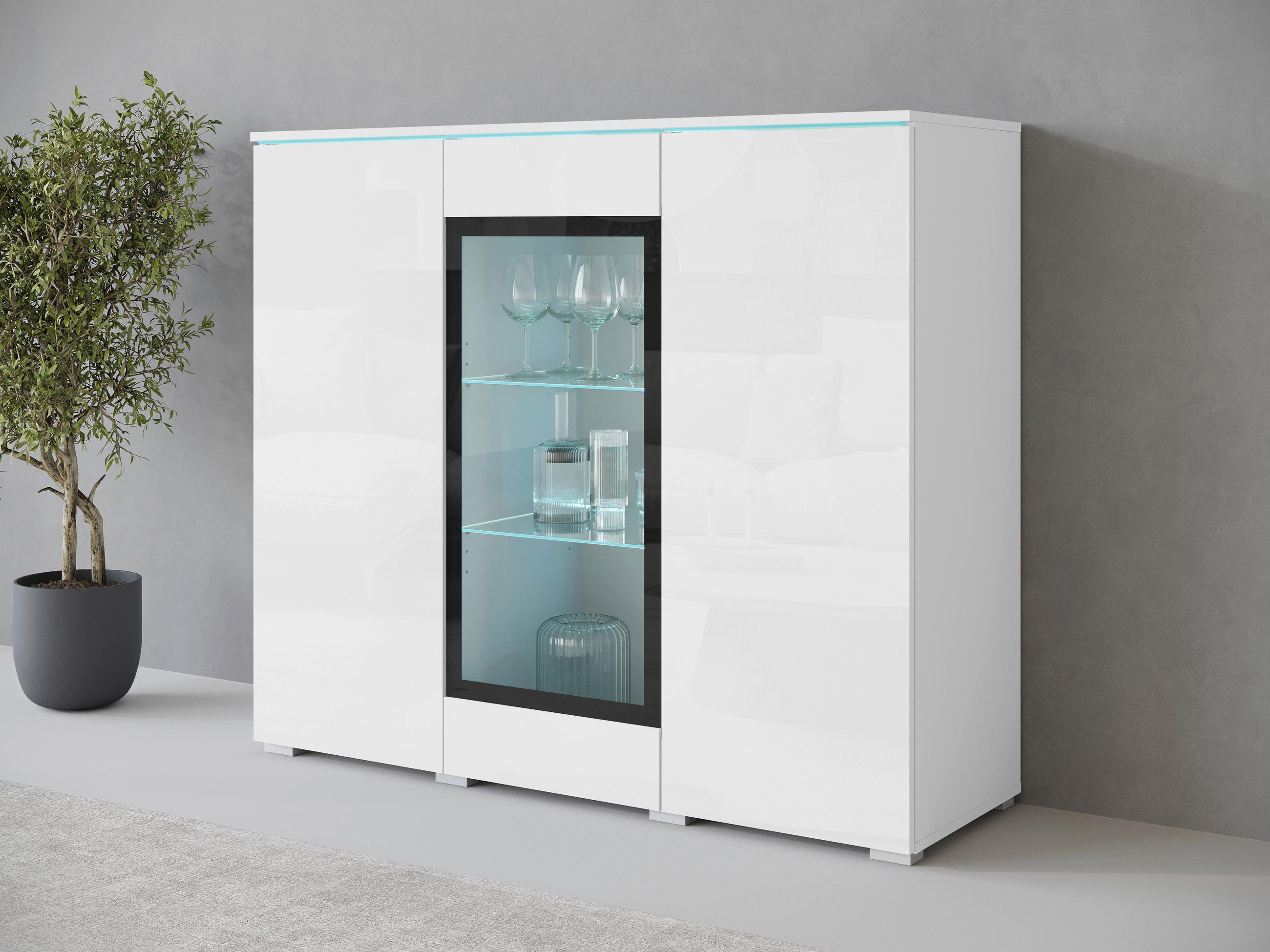HIGHBOARD Vera  in 120/103,3/39,5 cm  - Weiß Hochglanz/Weiß, Trend, Glas/Holzwerkstoff (120/103,3/39,5cm) - P & B