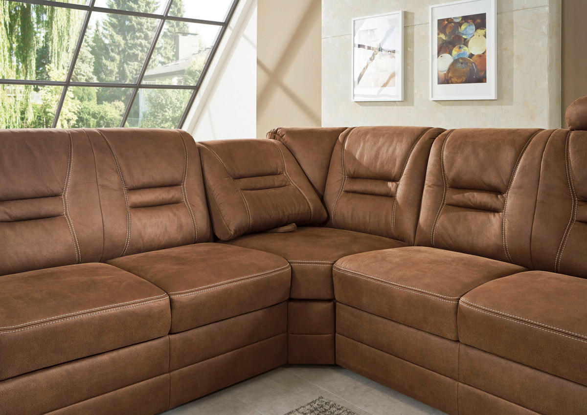 ECKSOFA in Lederlook Weinrot  - Beige/Weinrot, Konventionell, Holz/Textil (286/234cm) - Beldomo Comfort