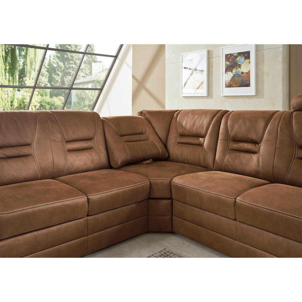 Thumbnail - Beldomo Comfort Ecksofa, Braun, Grau, Textil, Uni, 5-6-Sitzer, L-Form, 286x234 cm, Goldenes M, Typenauswahl, Bettkasten ...