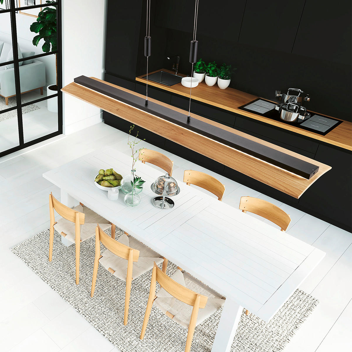 LED-HÄNGLAMPA Shine-Wood 125/22/93 cm  - svart, Natur, metall/trä (125/22/93cm) - Fischer & Honsel