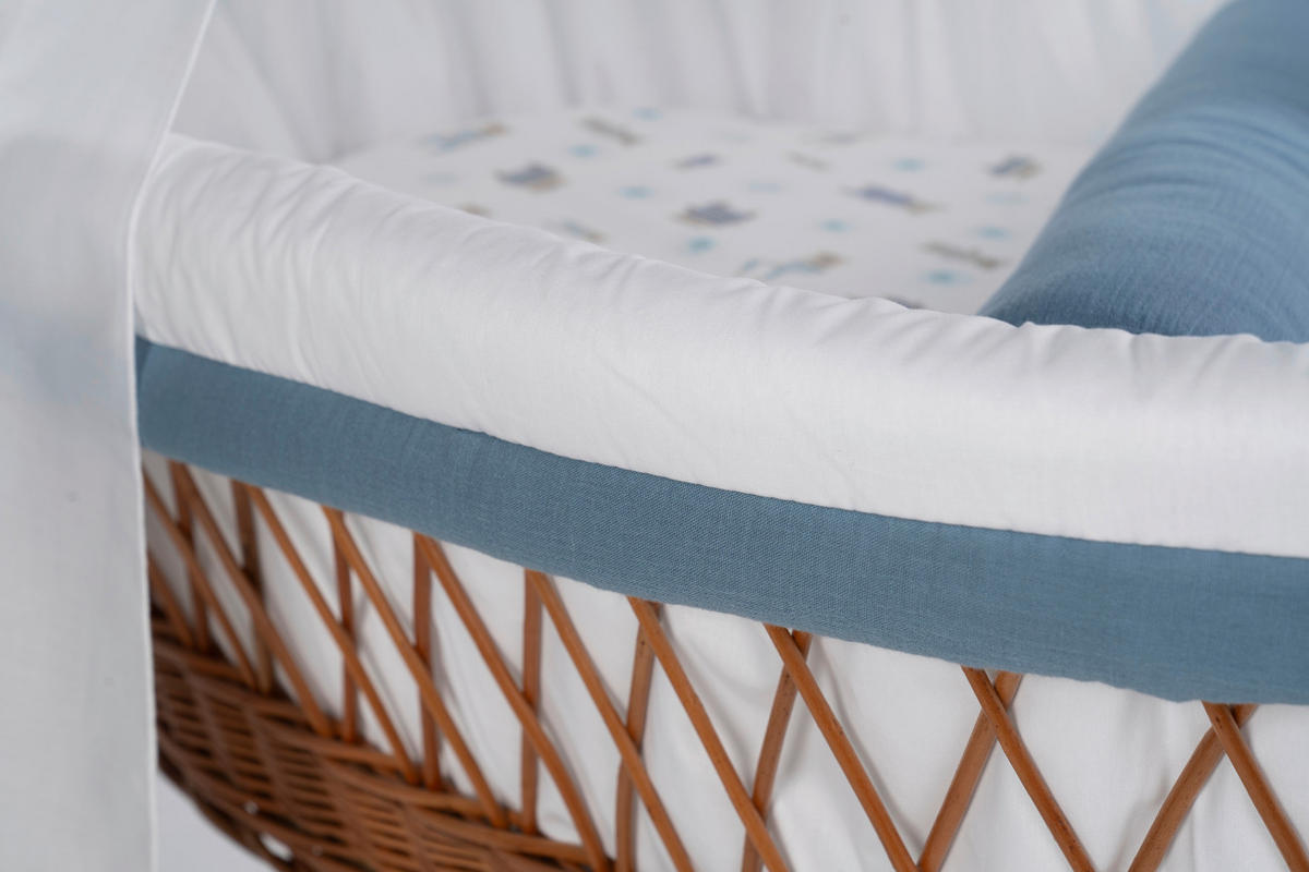 STUBENWAGEN-KOMPLETTSET Babybett Lounge Natur Pyjamabär   - Pastellblau/Buchefarben, Basics, Holz/Textil (60/167/100cm) - Mionido