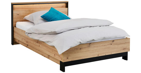 BETT 120/200 cm in Schwarz, Eiche Artisan - Schwarz/Eiche Artisan, KONVENTIONELL, Holzwerkstoff/Metall (120/200cm) - Voleo
