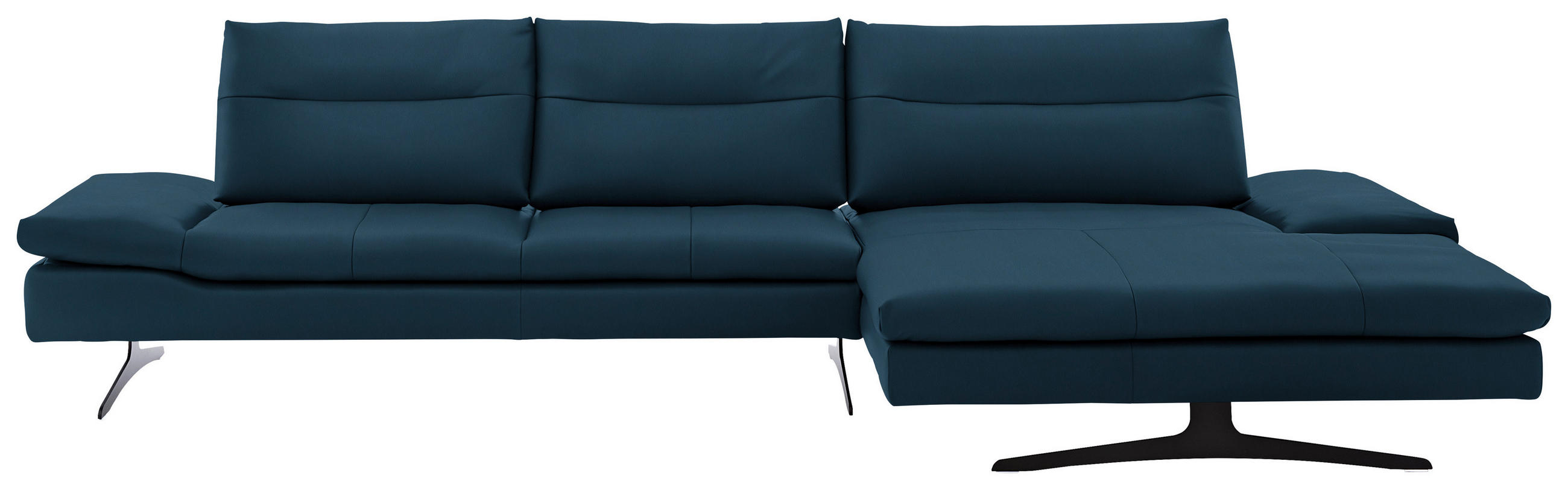 ECKSOFA in Echtleder Blau  - Blau/Schwarz, Modern, Leder/Metall (342/158cm) - Chilliano