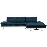 ECKSOFA in Echtleder Blau  - Blau/Schwarz, Modern, Leder/Metall (342/158cm) - Chilliano