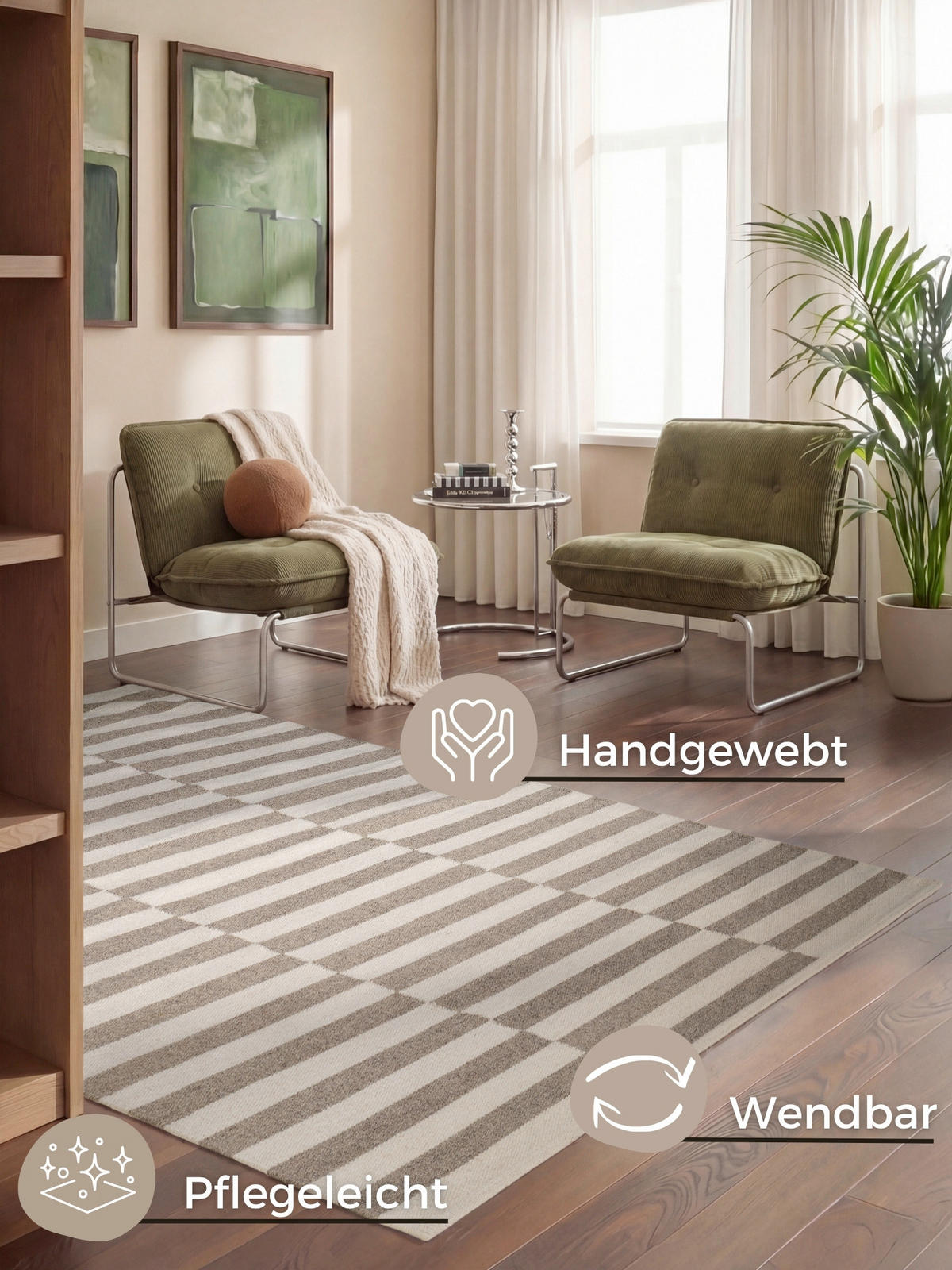 HANDWEBTEPPICH 160/230 cm Vika Weiß, Greige rechteckig  - Greige/Weiß, Basics, Textil (160/230cm) - Hanse Home