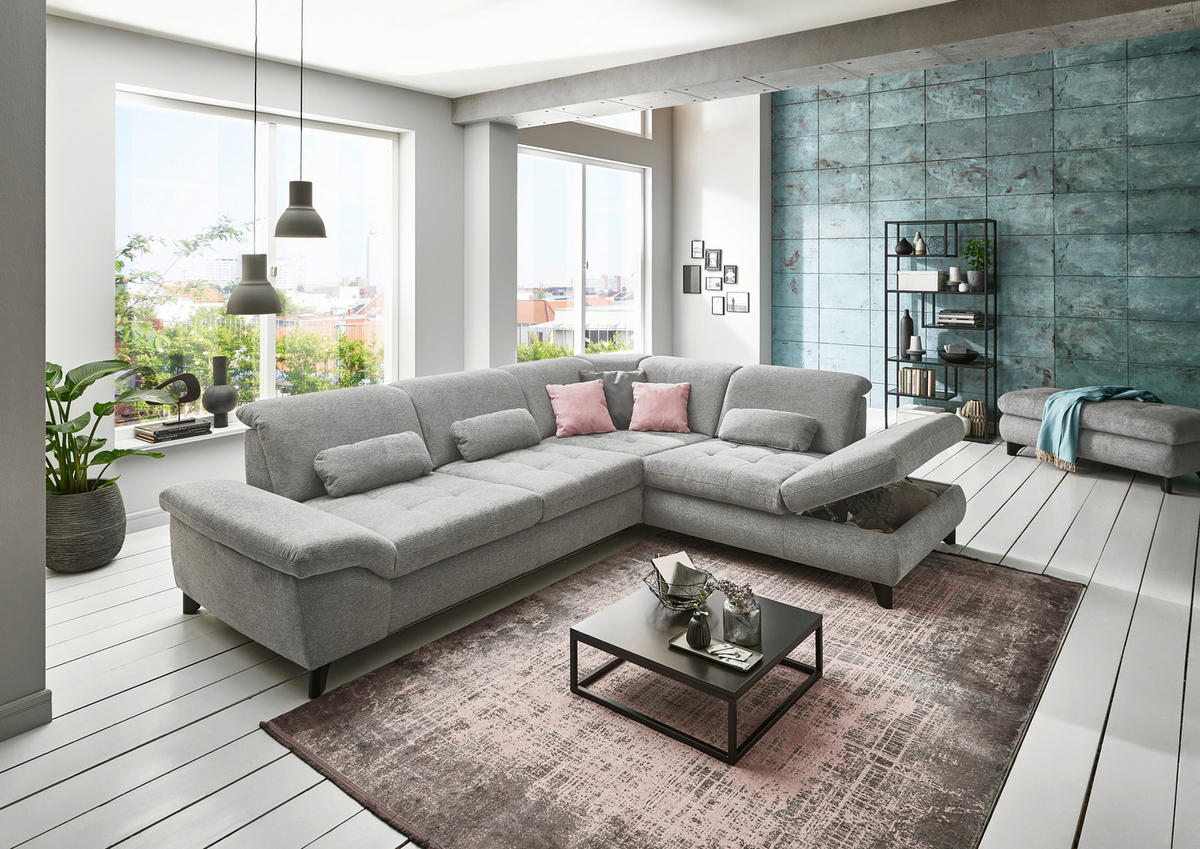 ECKSOFA in Webstoff Grau  - Chromfarben/Grau, Design, Textil/Metall (260/319cm) - Beldomo Style