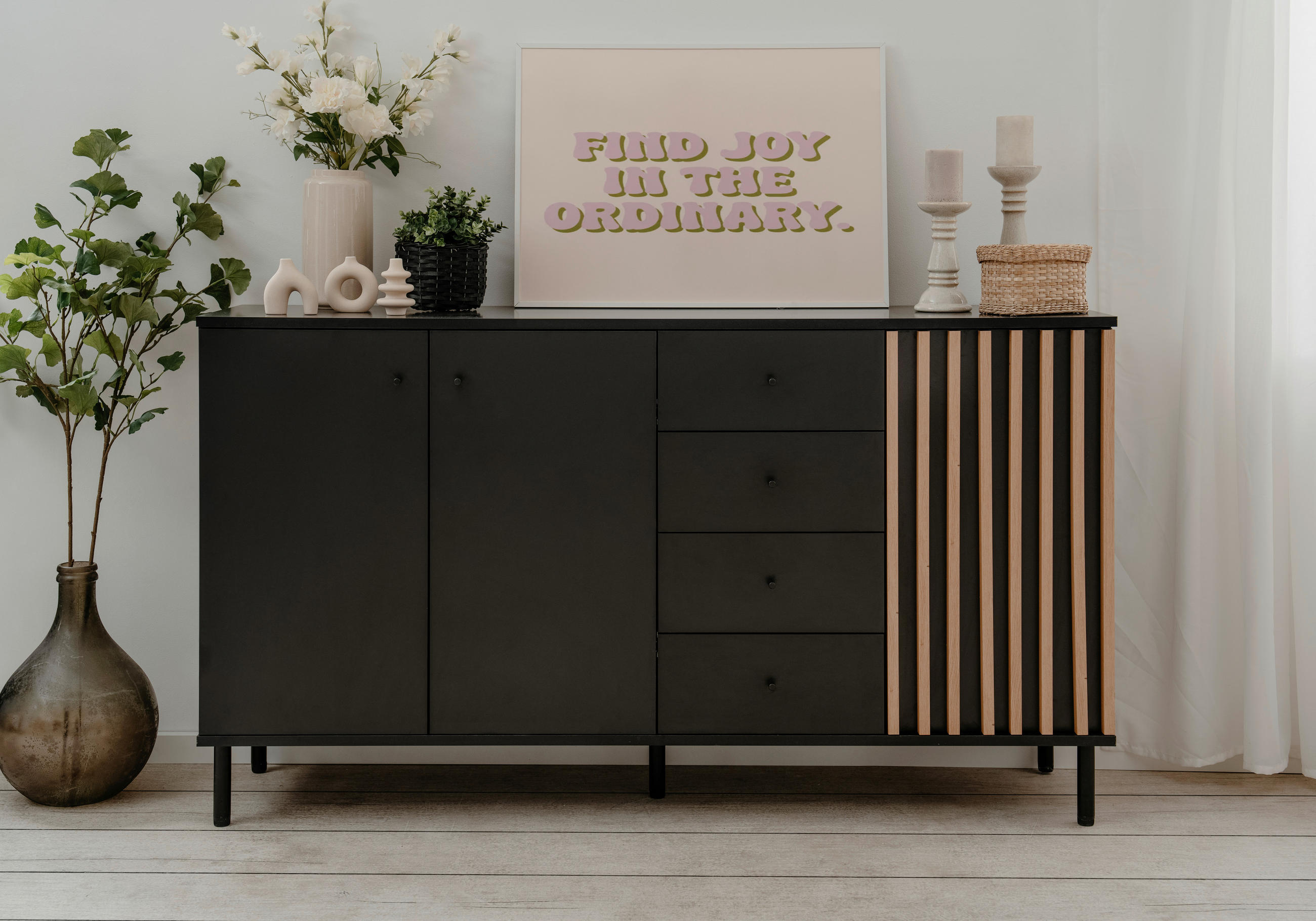 SIDEBOARD  in 160/90/40 cm  - Schwarz/Eiche Artisan, Design, Holzwerkstoff/Metall (160/90/40cm) - Livetastic