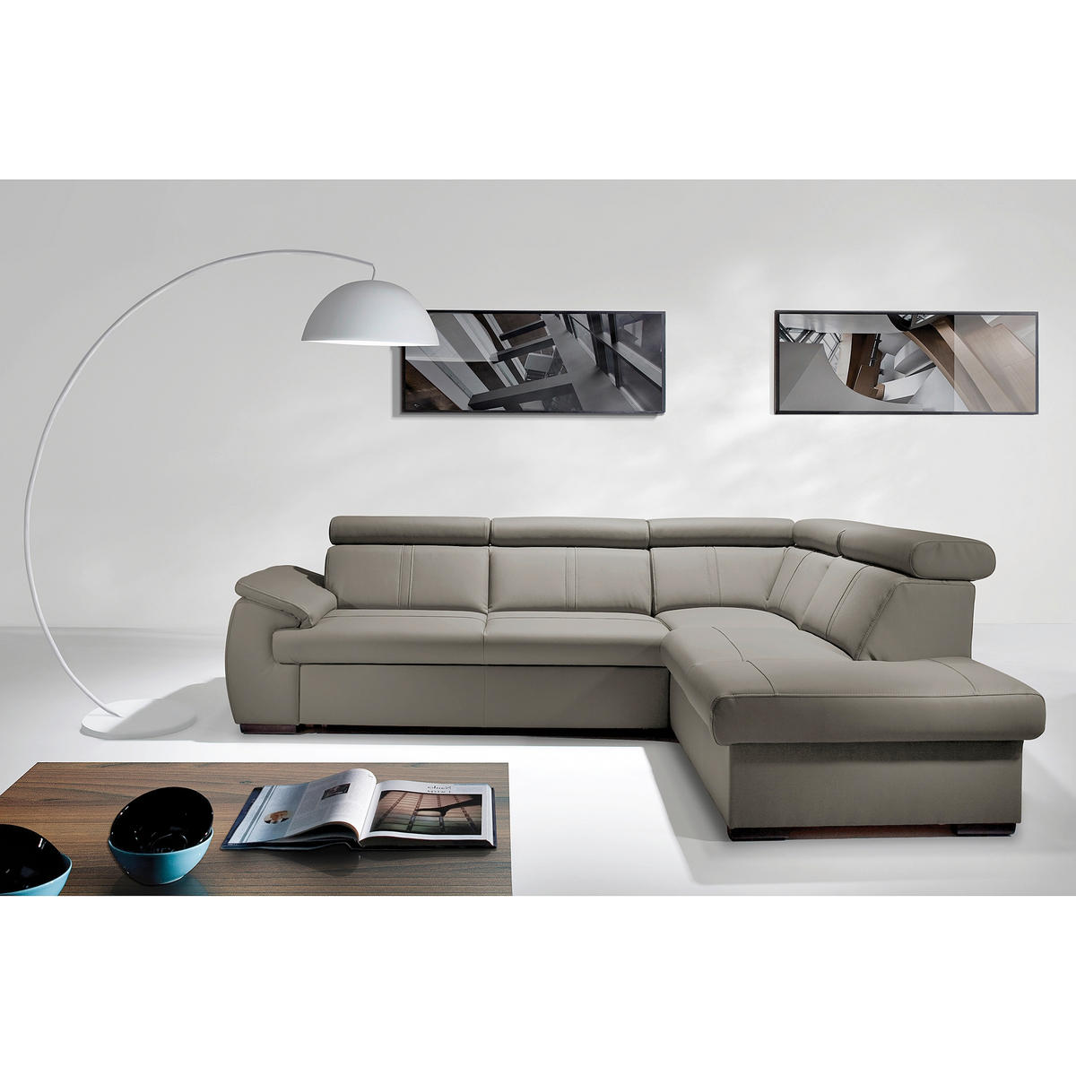ECKSOFA  in Echtleder Schlammfarben  - Wengefarben/Schlammfarben, Design, Leder/Holz (265/211cm) - Livetastic