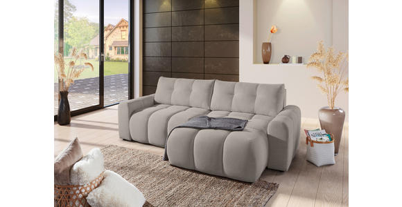 ECKSOFA in Flachgewebe Greige  - Greige/Schwarz, KONVENTIONELL, Kunststoff/Textil (256/157cm) - Carryhome