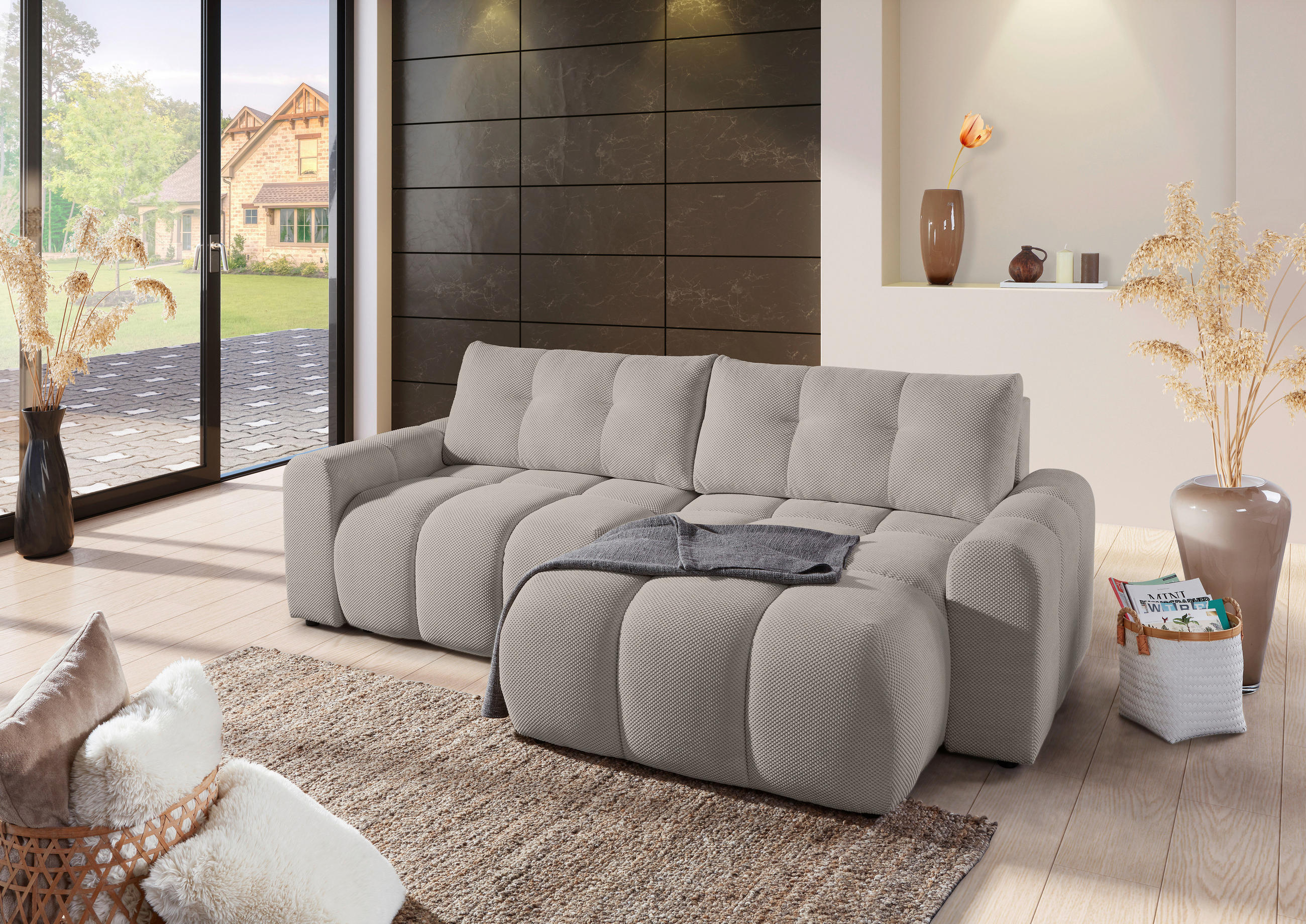 ECKSOFA in Flachgewebe Braun  - Schwarz/Braun, KONVENTIONELL, Kunststoff/Textil (256/157cm) - Carryhome