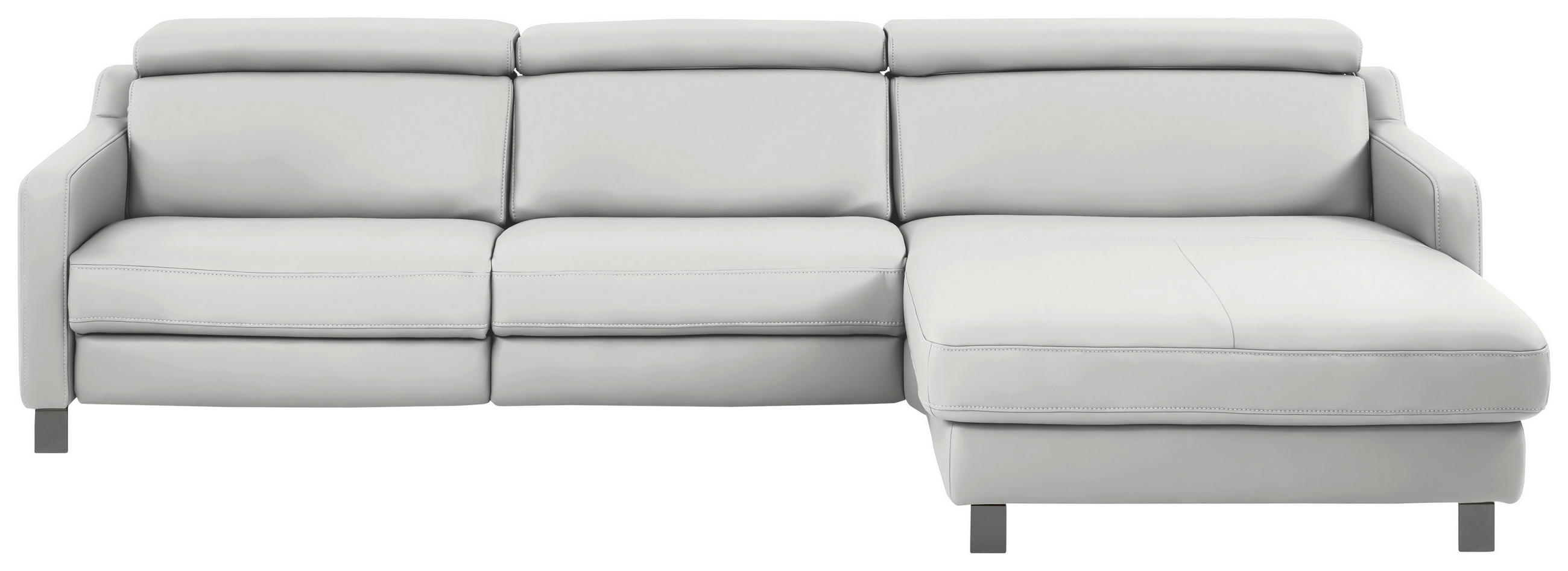 ECKSOFA in Echtleder Hellgrau  291/176 cm  - Hellgrau/Schwarz, Design, Leder/Metall (291/176cm) - Valdera