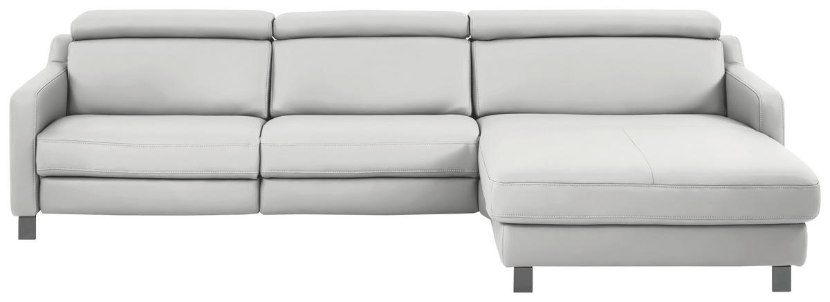 ECKSOFA in Echtleder Hellgrau  - Hellgrau/Schwarz, Design, Leder/Metall (291/176cm) - Valdera
