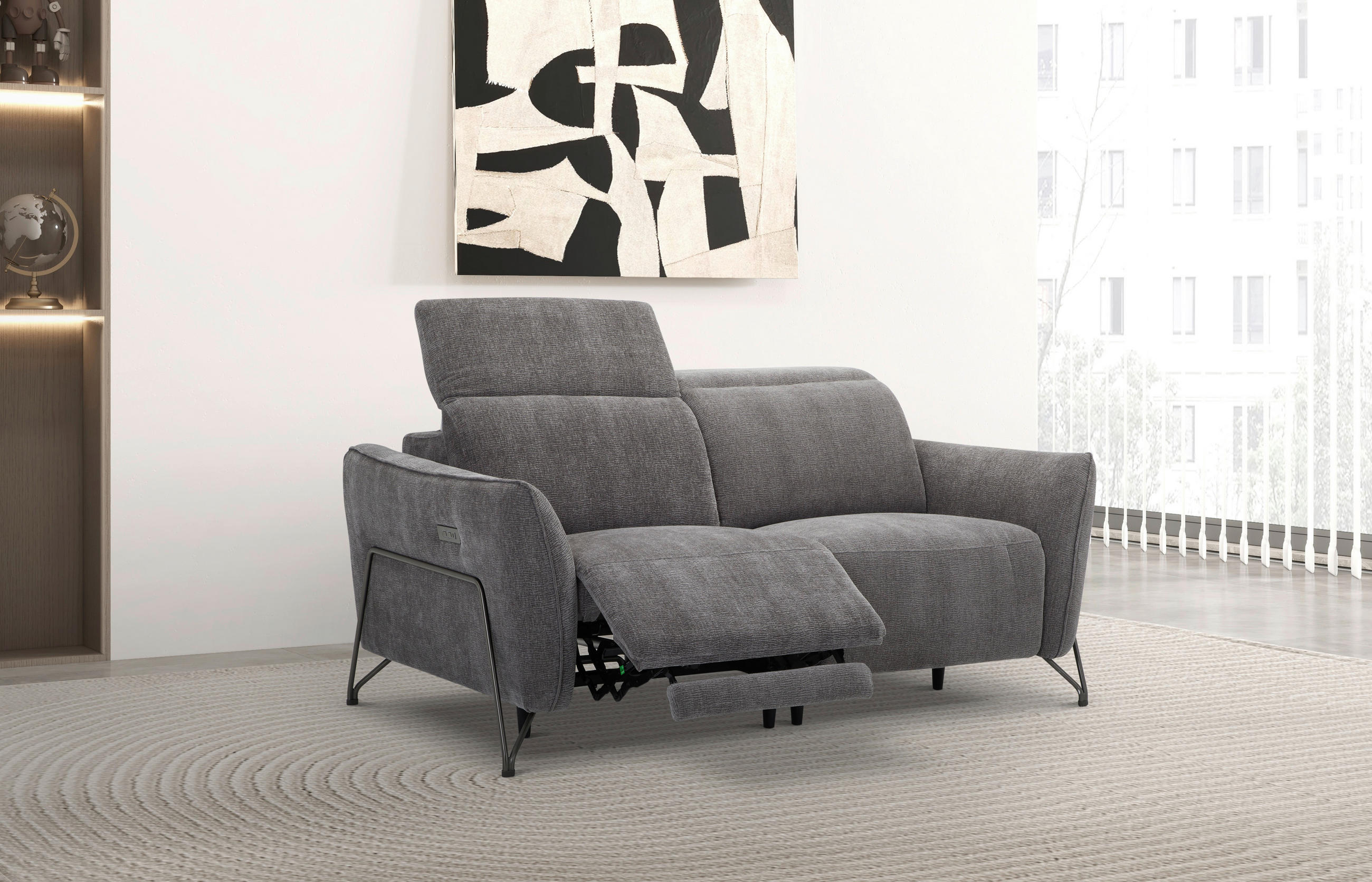 2-SITZER-SOFA Flachgewebe Dunkelgrau  - Dunkelgrau/Schwarz, LIFESTYLE, Textil/Metall (164/83/107/111cm) - Livetastic