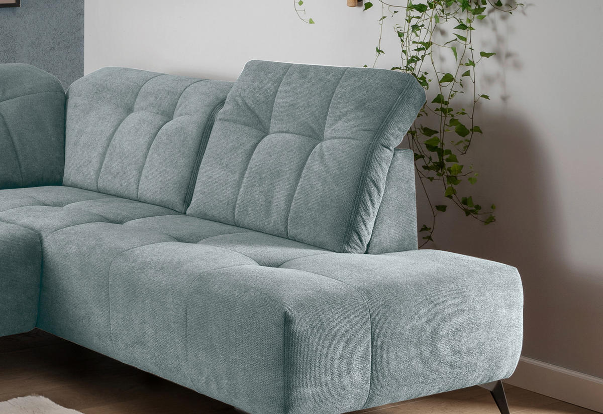 WOHNLANDSCHAFT SANO in Chenille Mintgrau  - Mintgrau/Schwarz, MODERN, Textil/Metall (200/337/180cm) - Livetastic