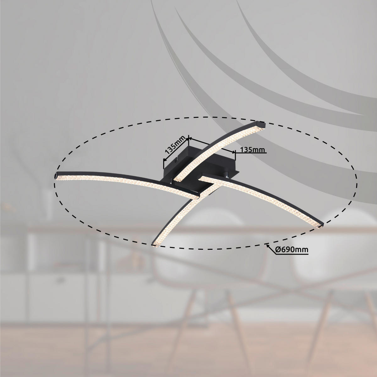 LED MENNYEZETI LÁMPA - krómszínű, Design, műanyag/fém (69/69/10.5cm)