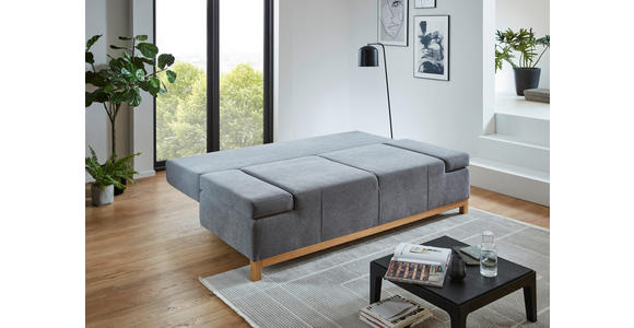 SCHLAFSOFA Webstoff Grau Rückenkissen, Bettkasten, Schlaffunktion, Rücken echt, Armteilverstellung, Liegefläche im Originalstoff  - Eichefarben/Grau, KONVENTIONELL, Holz/Textil (202/90/97cm) - Carryhome