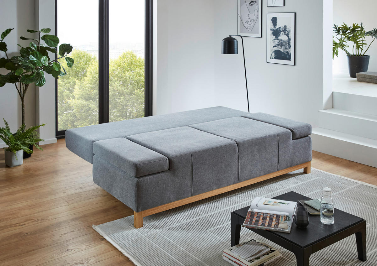 SCHLAFSOFA Webstoff Grau  - Eichefarben/Grau, KONVENTIONELL, Holz/Textil (202/90/97cm) - Carryhome