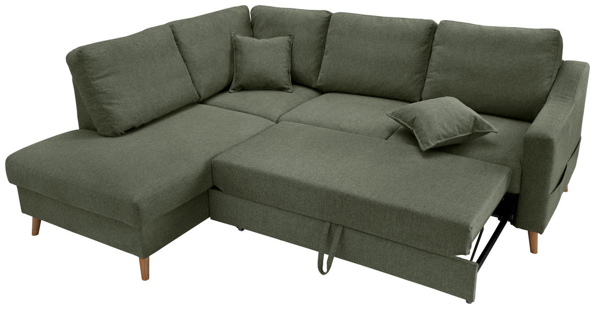 ECKSOFA in Chenille Dunkelgrün  - Dunkelgrün/Naturfarben, Konventionell, Holz/Textil (200/230cm) - Livetastic