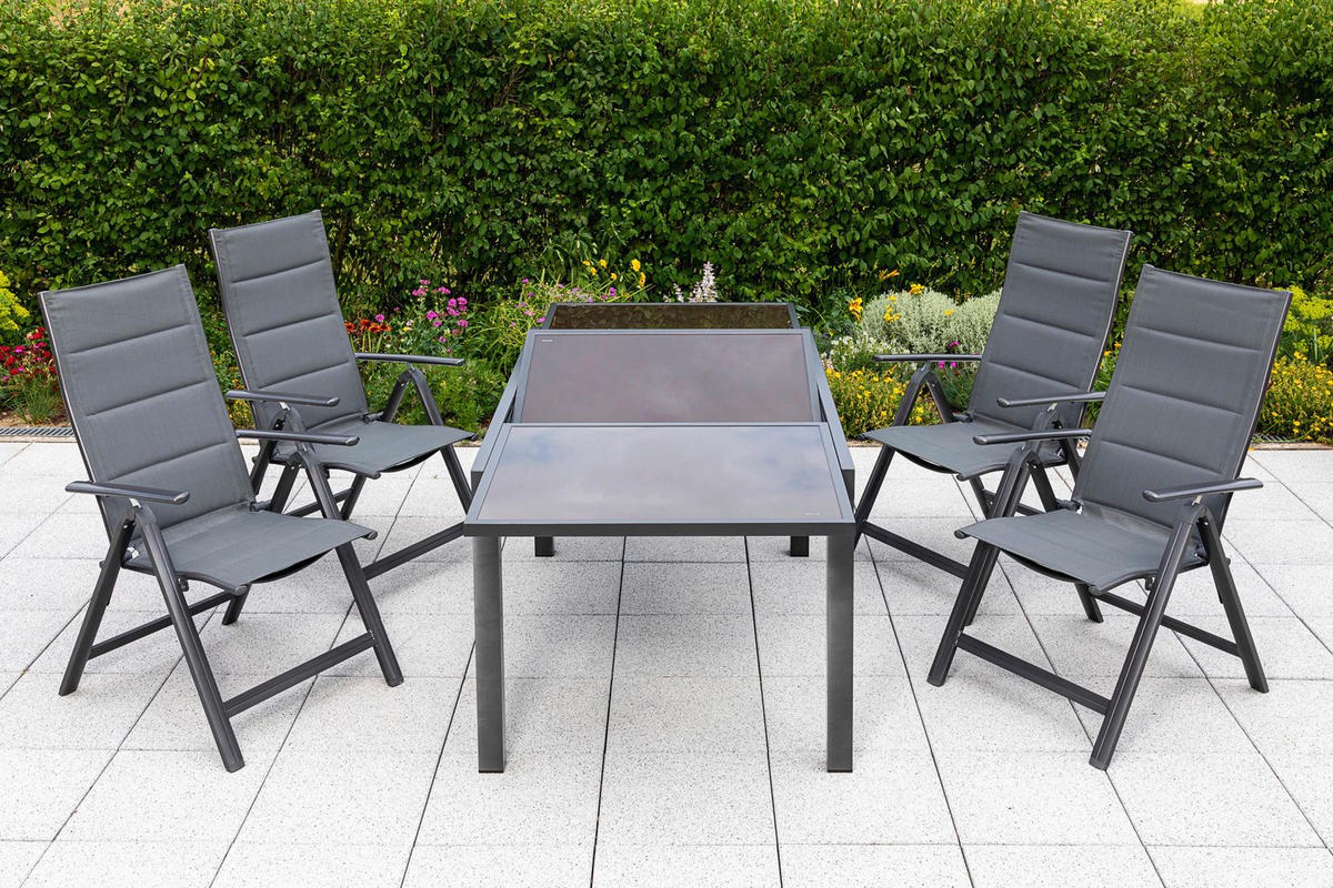 GARTENTISCH 120-180/90/75 cm Metall rechteckig  - Graphitfarben/Braun, MODERN, Glas/Metall (120-180/90/75cm) - Gardenson
