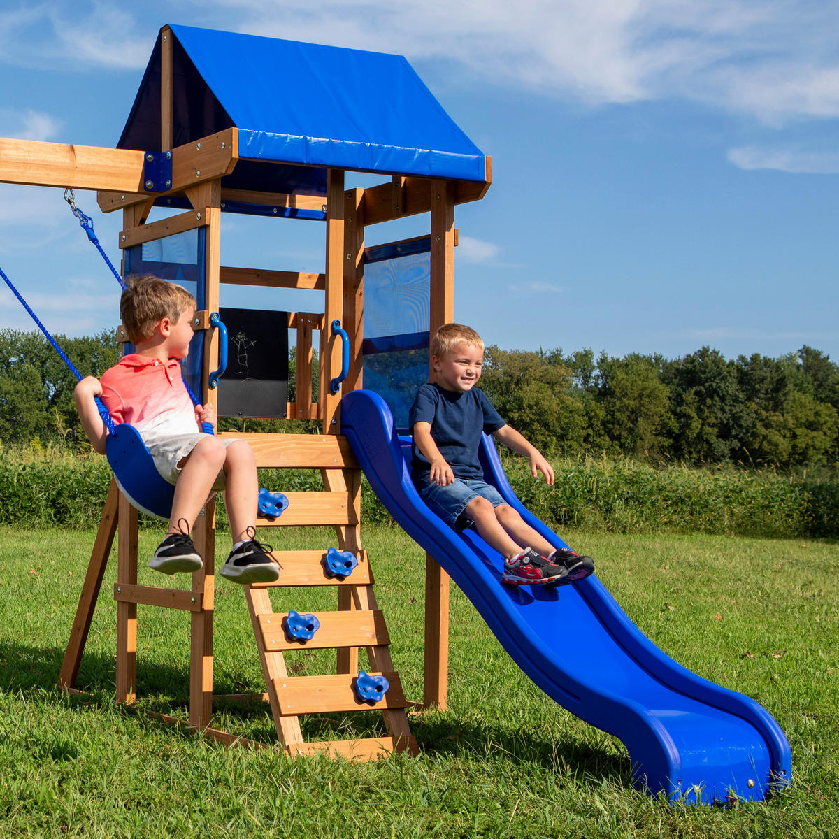 SPIELTURM AURORA BACKYARD 270/230/310 cm  - Blau/Braun, KONVENTIONELL, Holz (270/230/310cm) - Ambia Garden