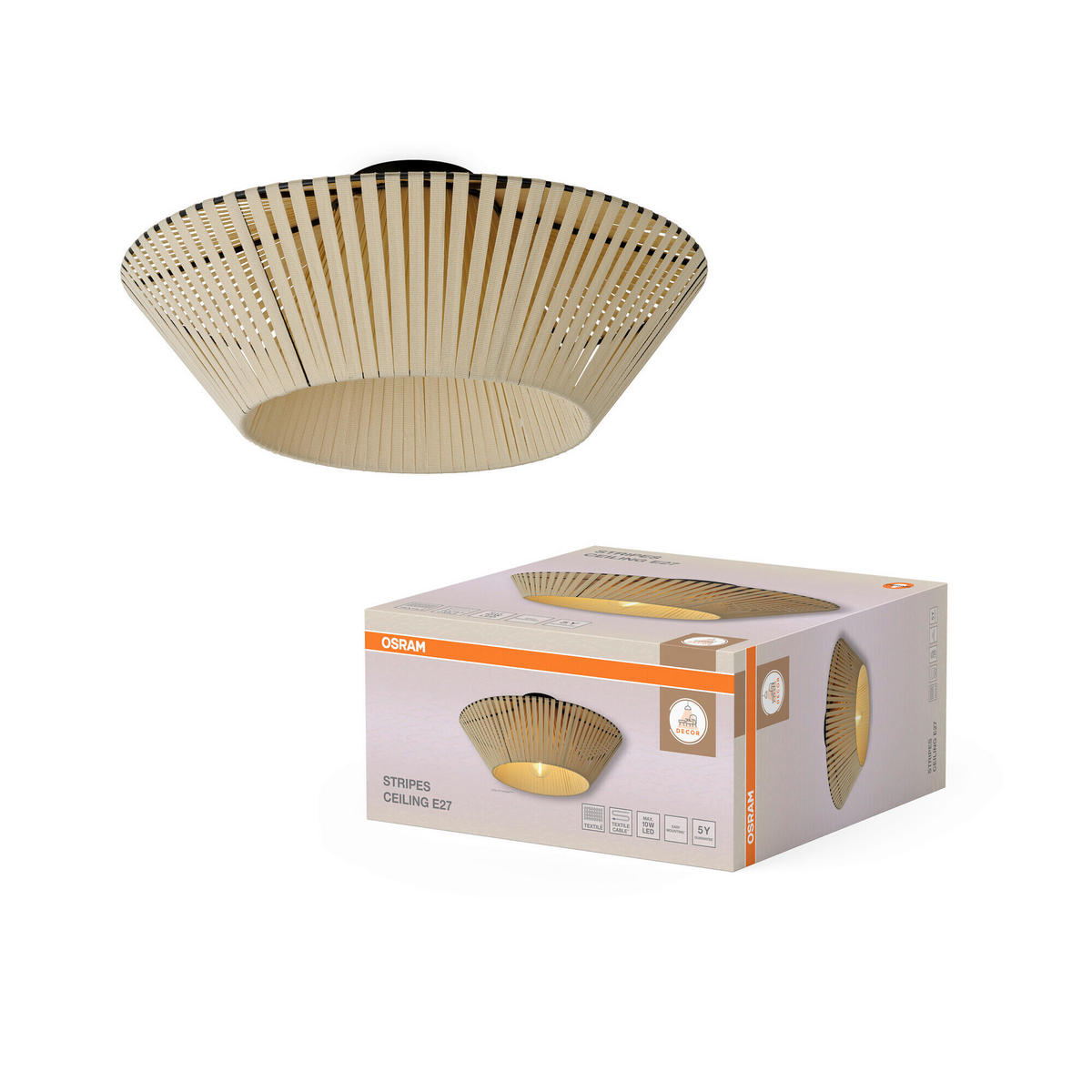 DECKENLEUCHTE 40,5/19 cm   - Beige, Basics, Textil/Metall (40,5/19cm) - Osram