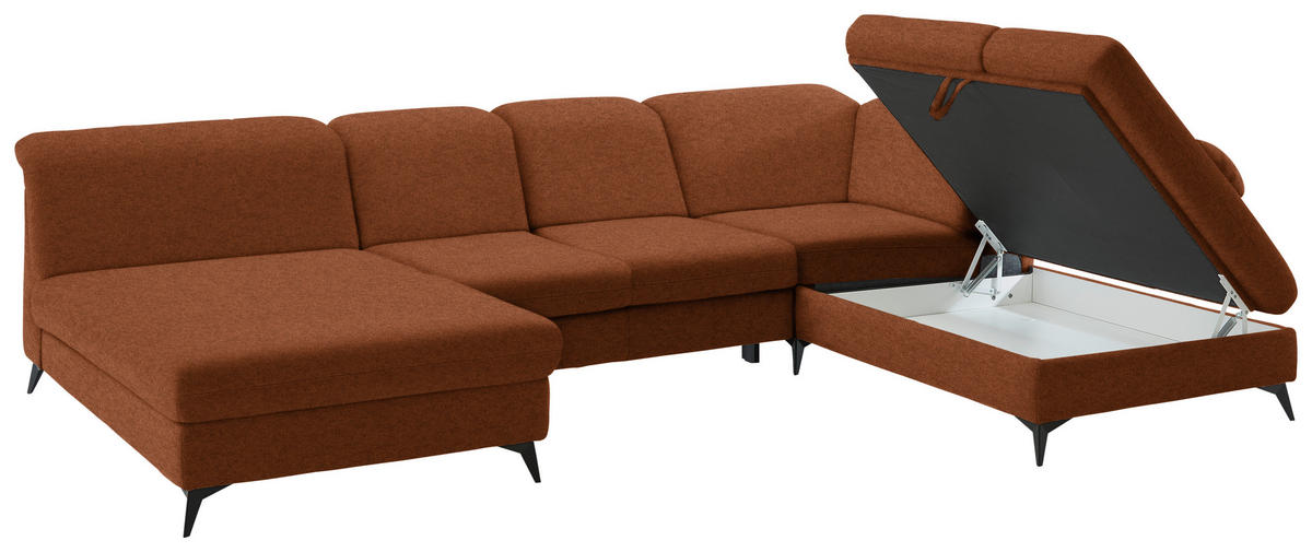 WOHNLANDSCHAFT  in Chenille Rostfarben  - Rostfarben/Schwarz, Design, Textil/Metall (198/369/255cm) - Beldomo Style