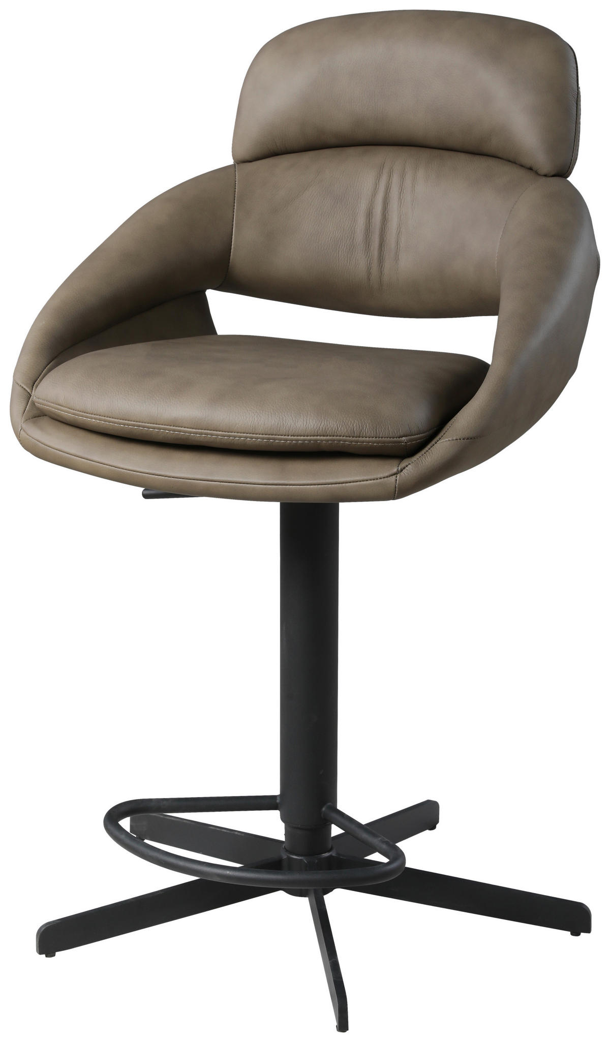 BARHOCKER Echtleder Taupe Eisen Sitzfläche 360° drehbar  - Taupe/Schwarz, Design, Leder/Metall (55/105/56cm) - Emilio Belluti