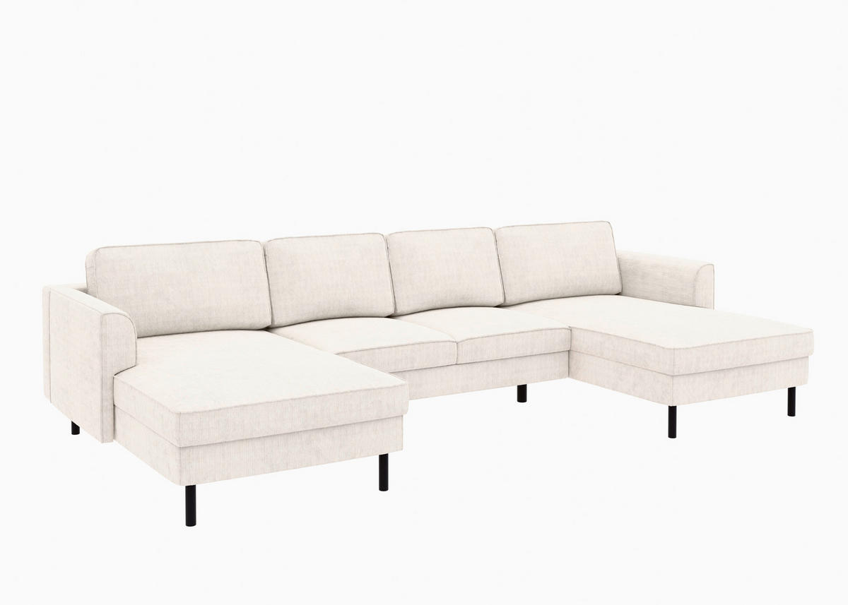 WOHNLANDSCHAFT Creme Cord  - Creme/Schwarz, MODERN, Textil/Metall (161/306/161cm) - Trendmanufaktur