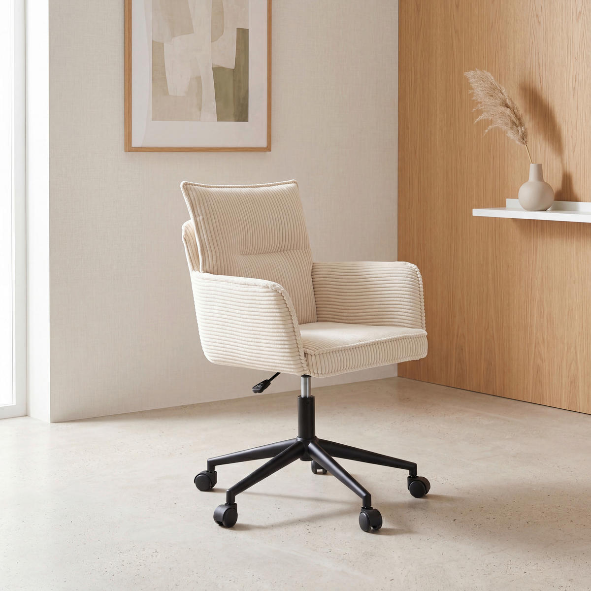 STOLICA OKRETNA  crna, bež  metal, tekstil  - bež/crna, Moderno, metal/tekstil (58,5/88/95/63cm) - Livetastic