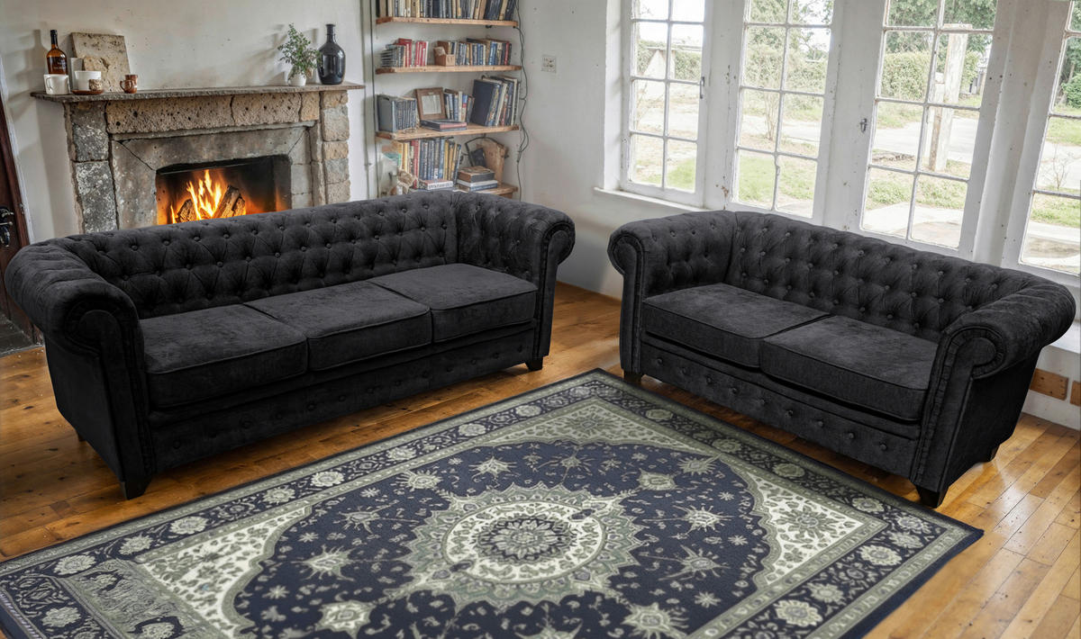 SEDAČKA CHESTERFIELD, drevo, textil, kompozitné drevo, čierna - čierna, Konventionell, drevo/kompozitné drevo (182/72/92cm) - Livetastic