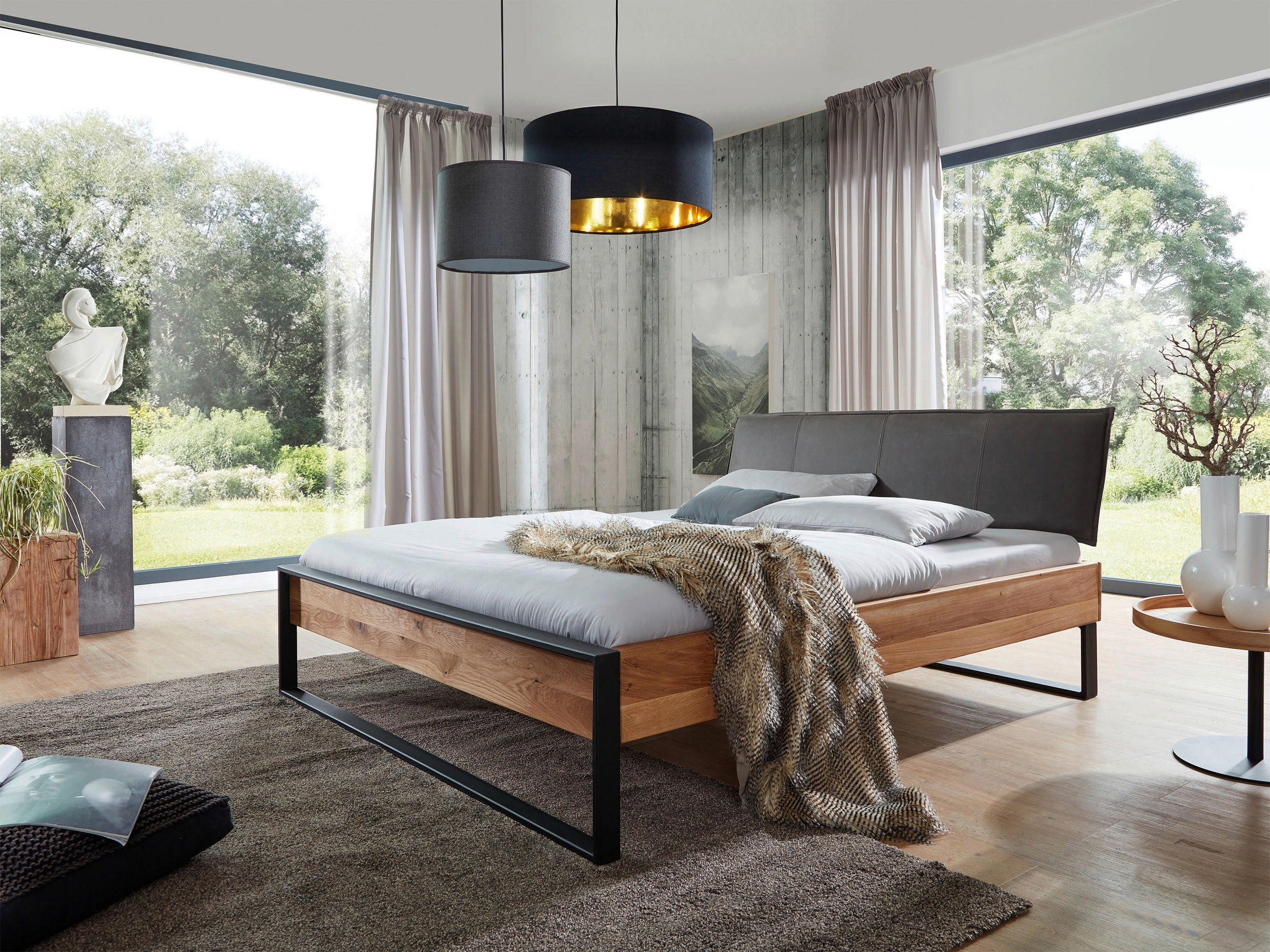 BALKENBETT 180/200 cm,  in Wildeiche,  - Wildeiche/Anthrazit, MODERN, Holz/Metall (180/200cm) - Livetastic