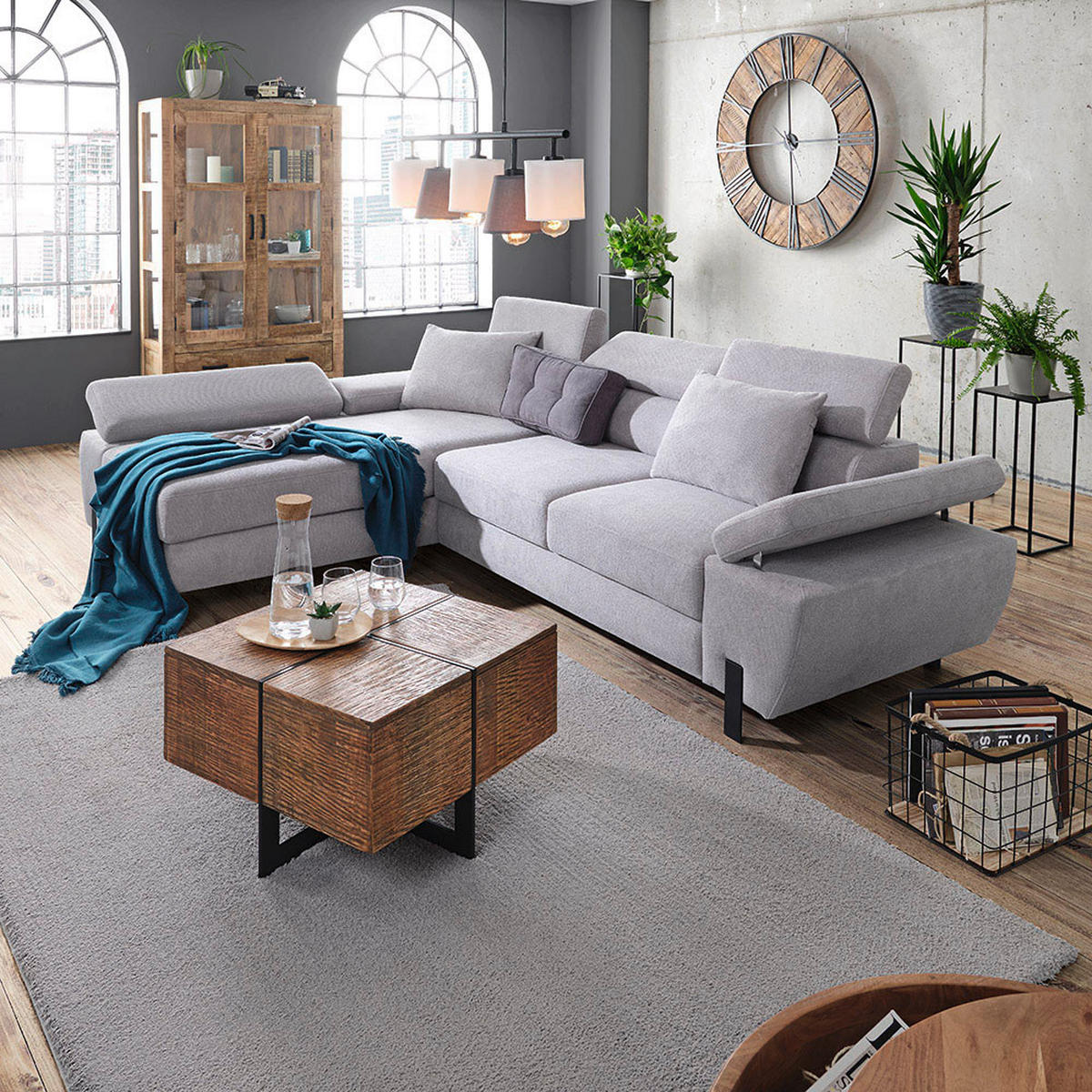 HÖRNSOFFA i vävt tyg grå  - ljusgrå/svart, Modern, metall/trämaterial (188/90/277cm) - MID.YOU