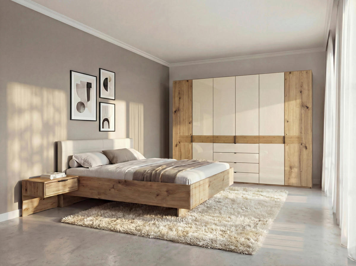 SCHLAFZIMMER Champagner, Eiche Bianco  - Eiche Bianco/Champagner, Design, Glas/Holz (180/200cm) - Musterring